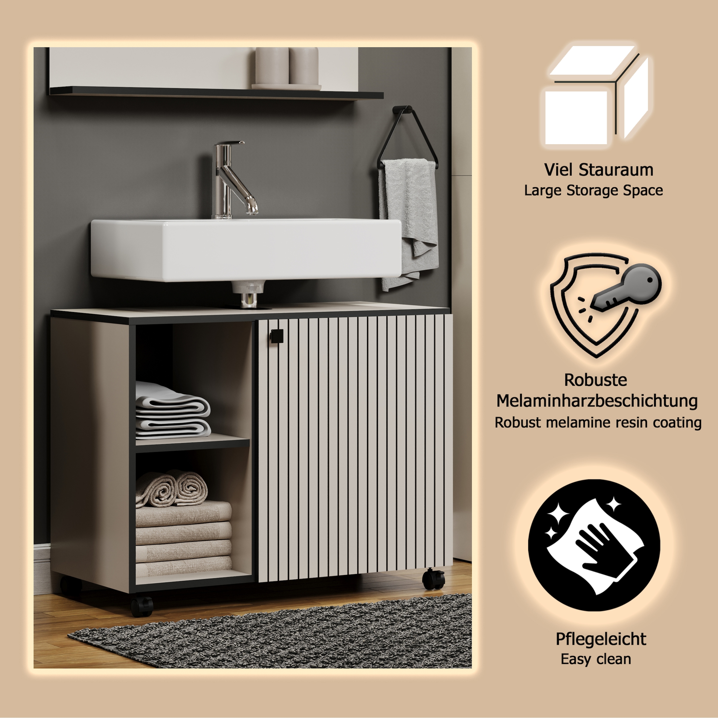 welltime Waschbeckenunterschrank »Amrum«, Waschtisch auf Rollen - (B/T/H) wahlweise 60-80/42/64 cm