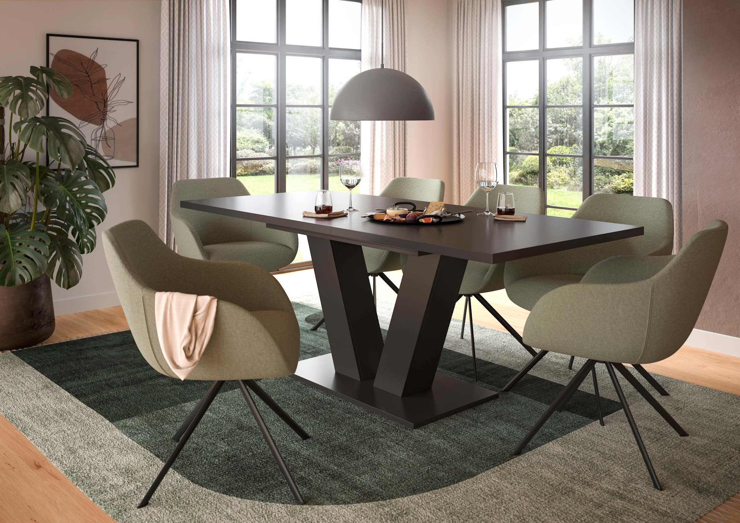 INOSIGN Esstisch »Motus, ausziehbar 150 -190 cm, inklusive 40 cm Einlegeplatte«, (Set, 1 St.), V-Gestell mit Bodenplatte, Tisch, Küchentisch, Esszimmer, Küche