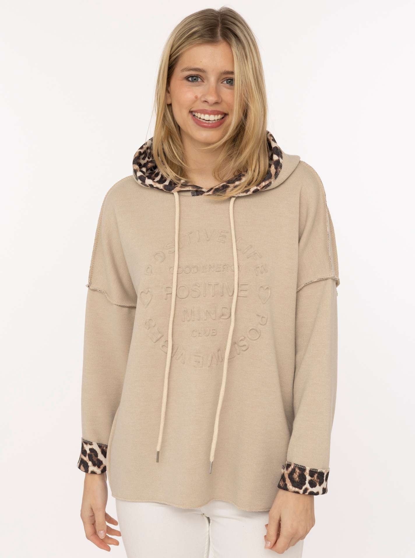Image of Zwillingsherz Hoodie ""Leo & Uni"", Leo-Muster an Kapuze und Ärmelumschlag, Stempeldruck