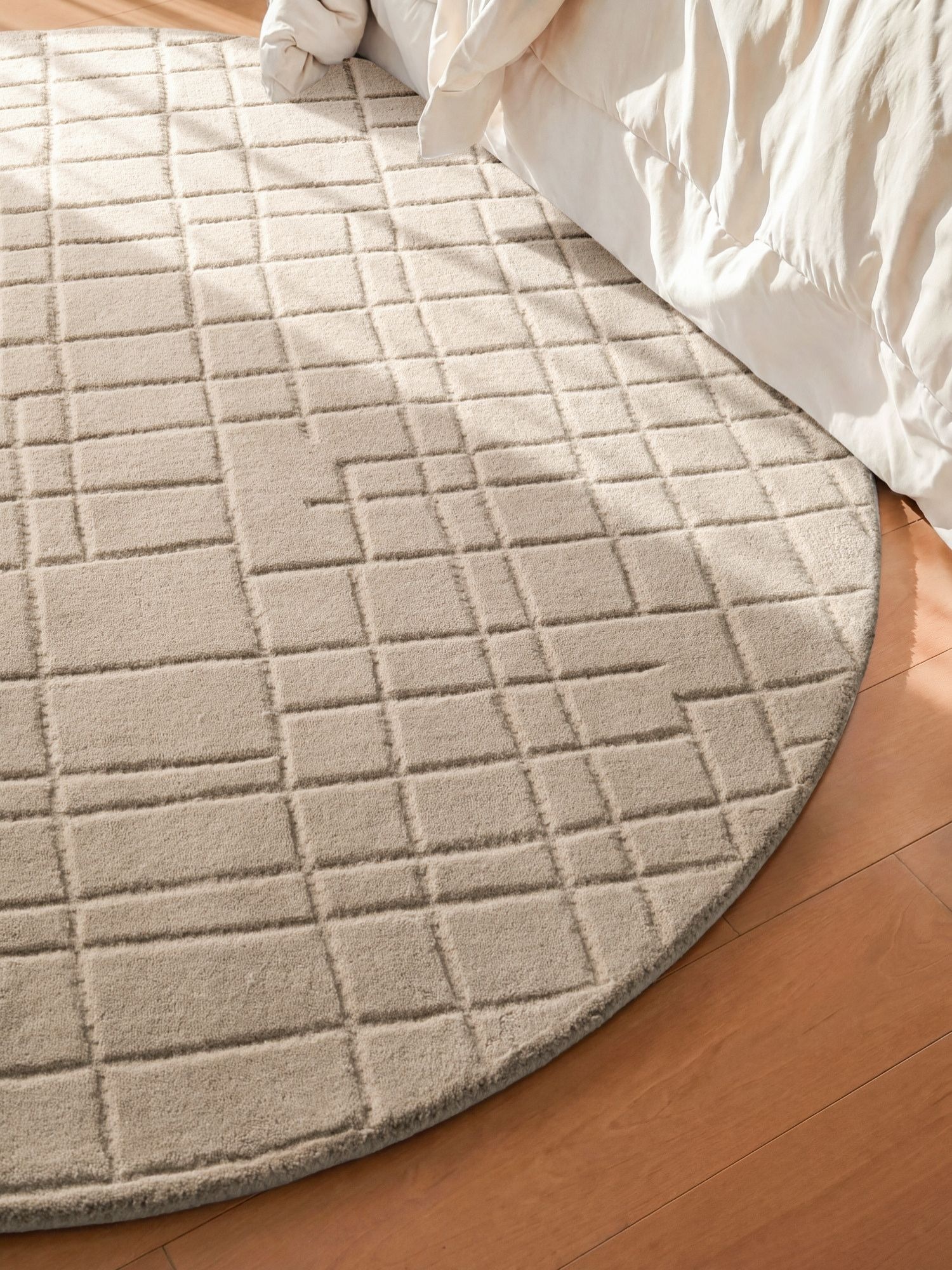 Villeroy & Boch Tapis en laine »Kenso« Rond 15 mm Höhe laine, à carreaux, naturel, fait main, salon, chambre, hygge
