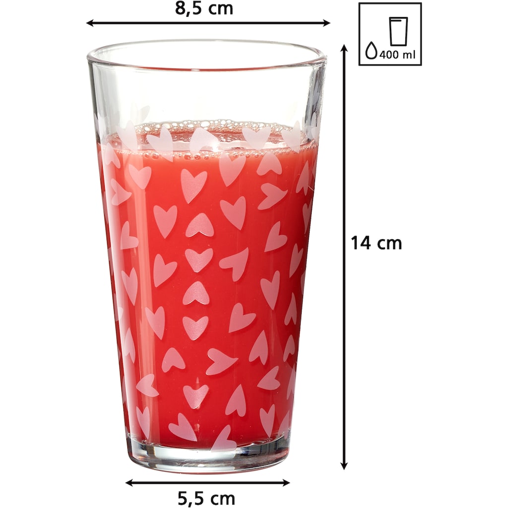 Ritzenhoff & Breker Longdrinkglas »Happy, Hearts«, (Set, 6 tlg., 6 Longdrinkgläser, je 400 ml)