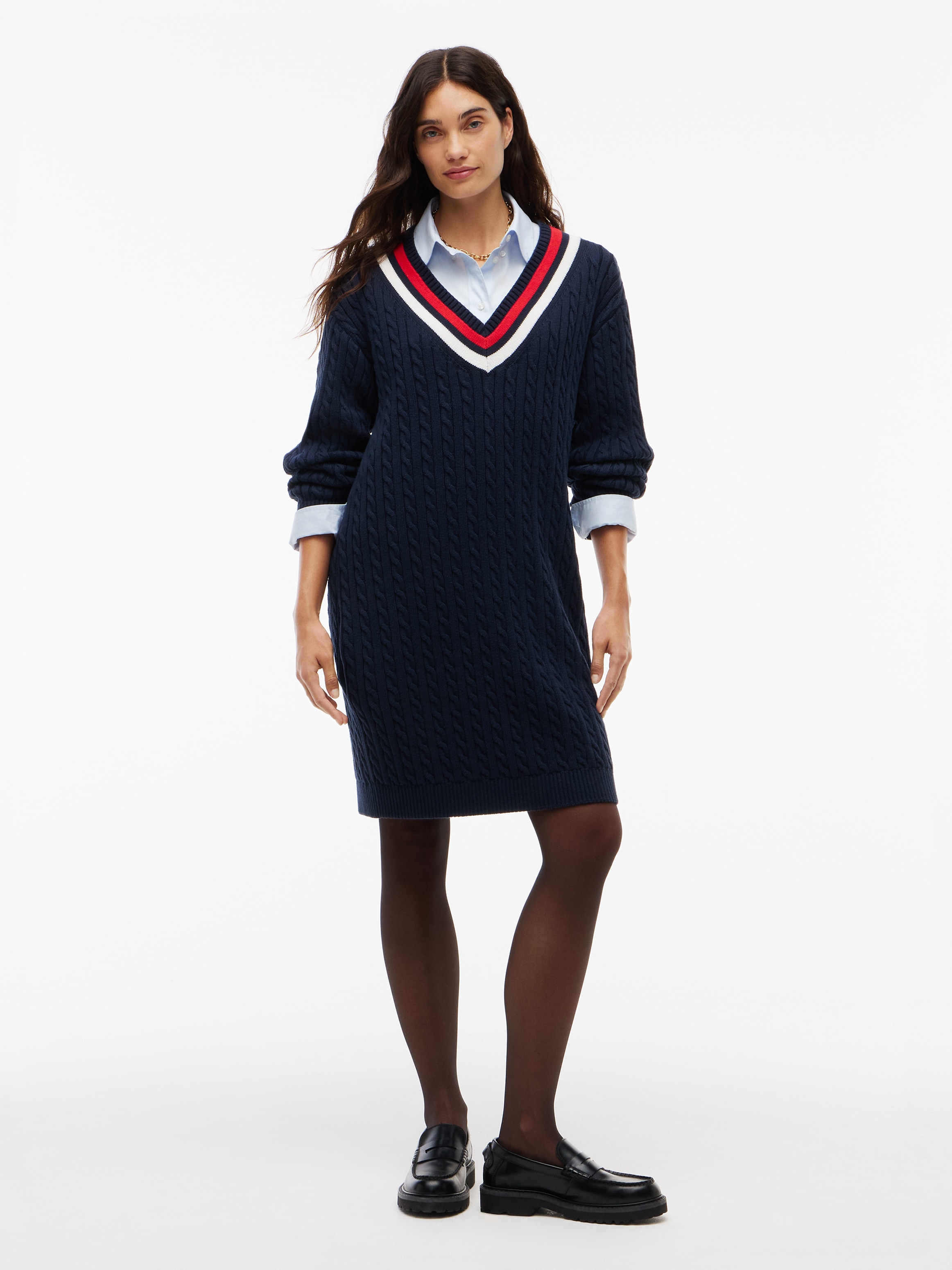 Image of Tommy Jeans Strickkleid "TJW CABLE RWB SWEATER DRESS EXT" Baumwolle, mit Zopfmuster