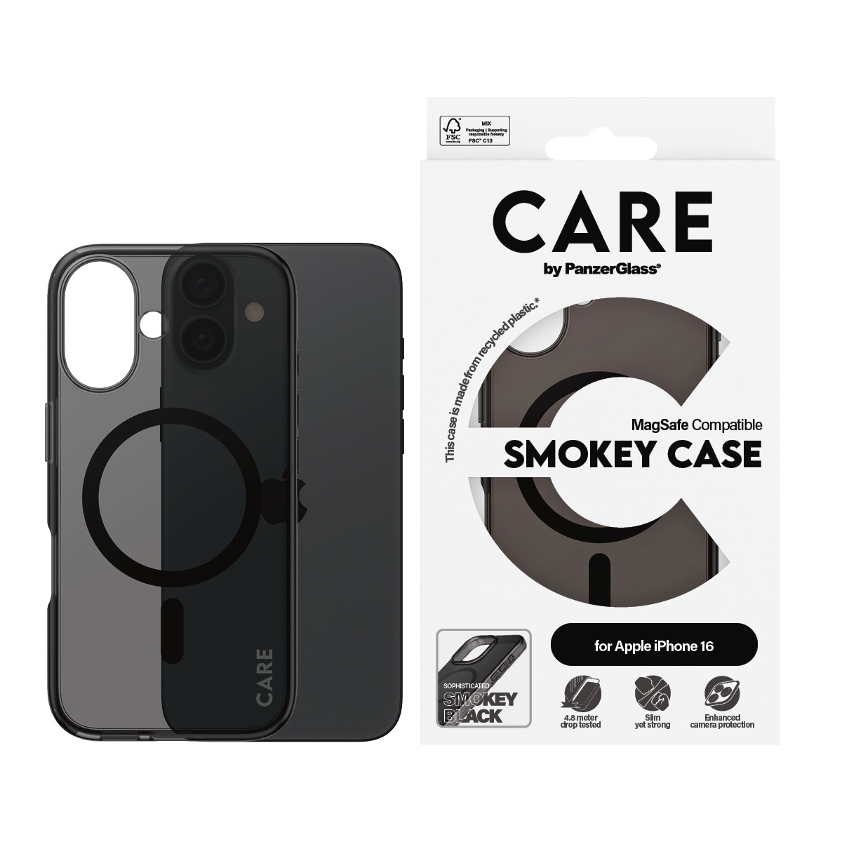 Image of CARE by PanzerGlass Handyhülle "Smokey Case für Apple iPhone 16" Backcover, Schutzhülle, Handyschutzhülle, Case, Schutzcase, stossfest