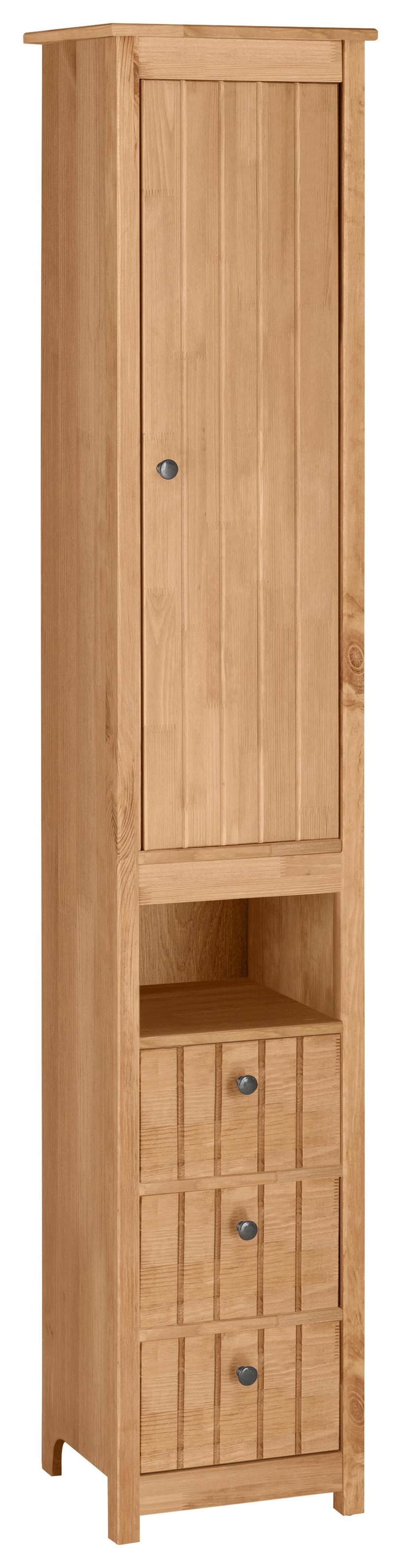 Image of Home affaire Hochschrank »Westa«, Breite 34 cm, Badezimmerschrank aus Massivholz, Kiefernholz, Metallgriffe, 1 Tür und 3 Schubkästen bei Ackermann Versand Schweiz