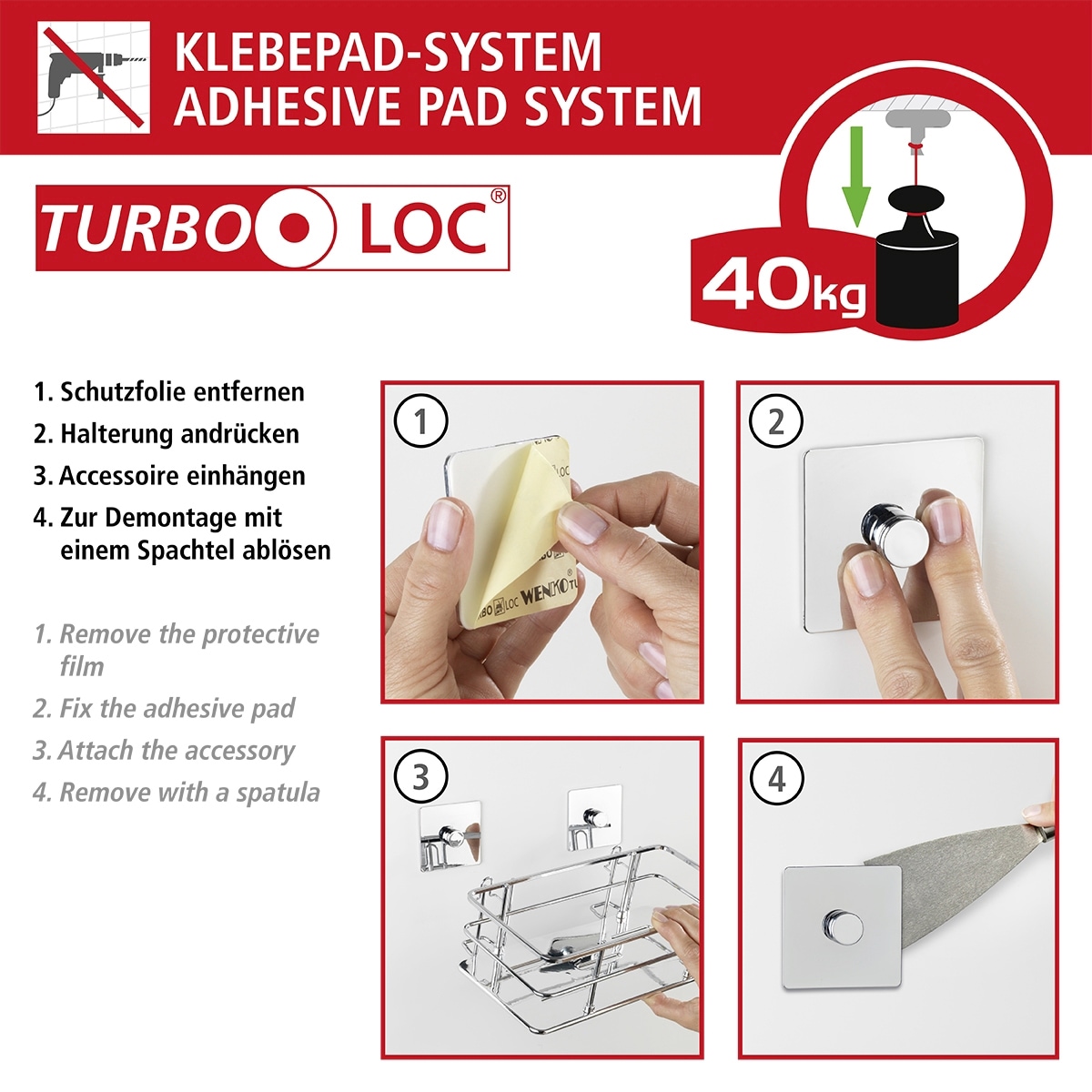 St., Bohren Kunststoff- WC-Garnitur »Turbo-Loc Quadro«, 1 Entdecke Edelstahl, aus auf WENKO ohne