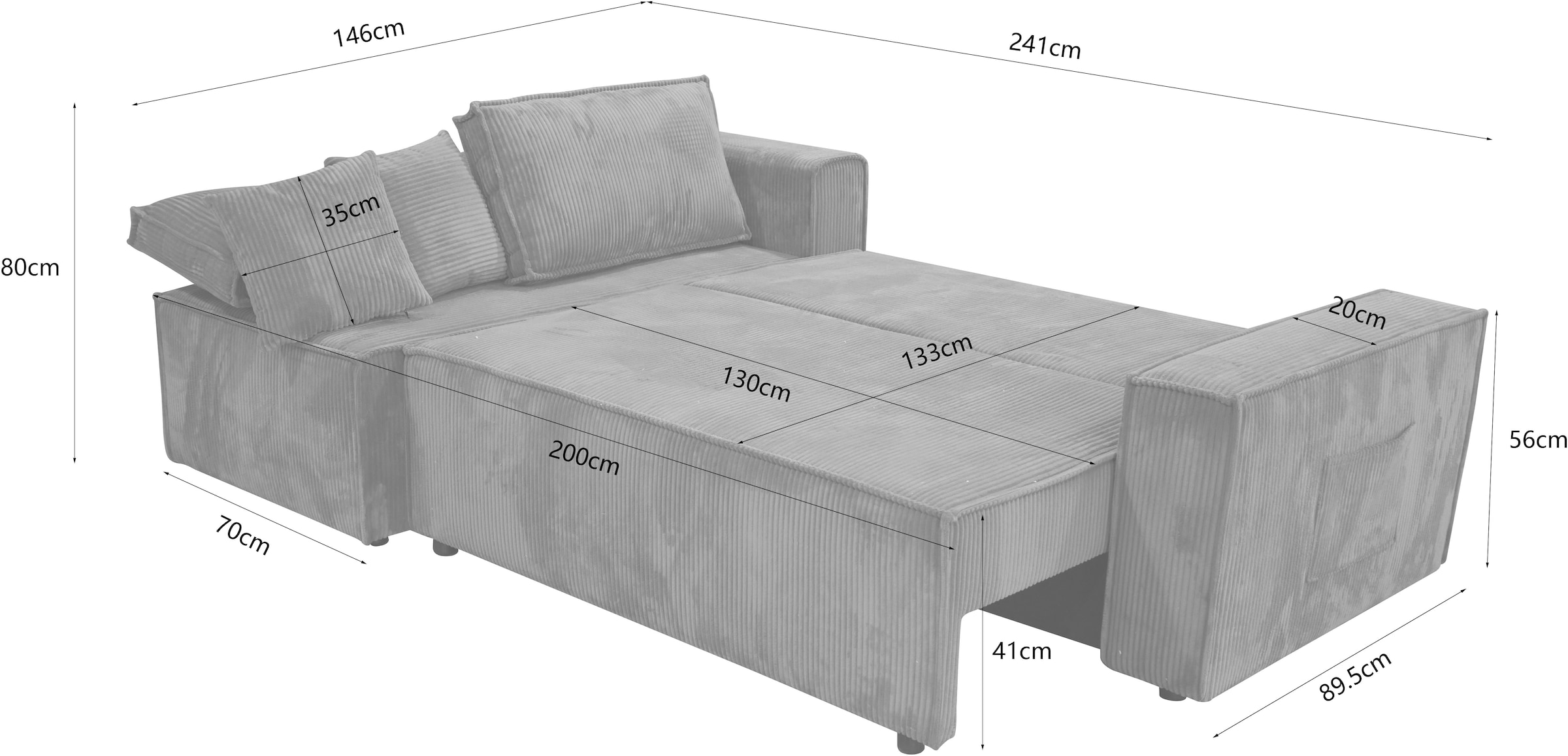 GOODproduct Ecksofa »CASSI L-Form, 241cm - OTTO. Verlässliche Qualität.« Schlaffunktion (133/200) ,Bettkasten, Recamiere links/rechts, Cord