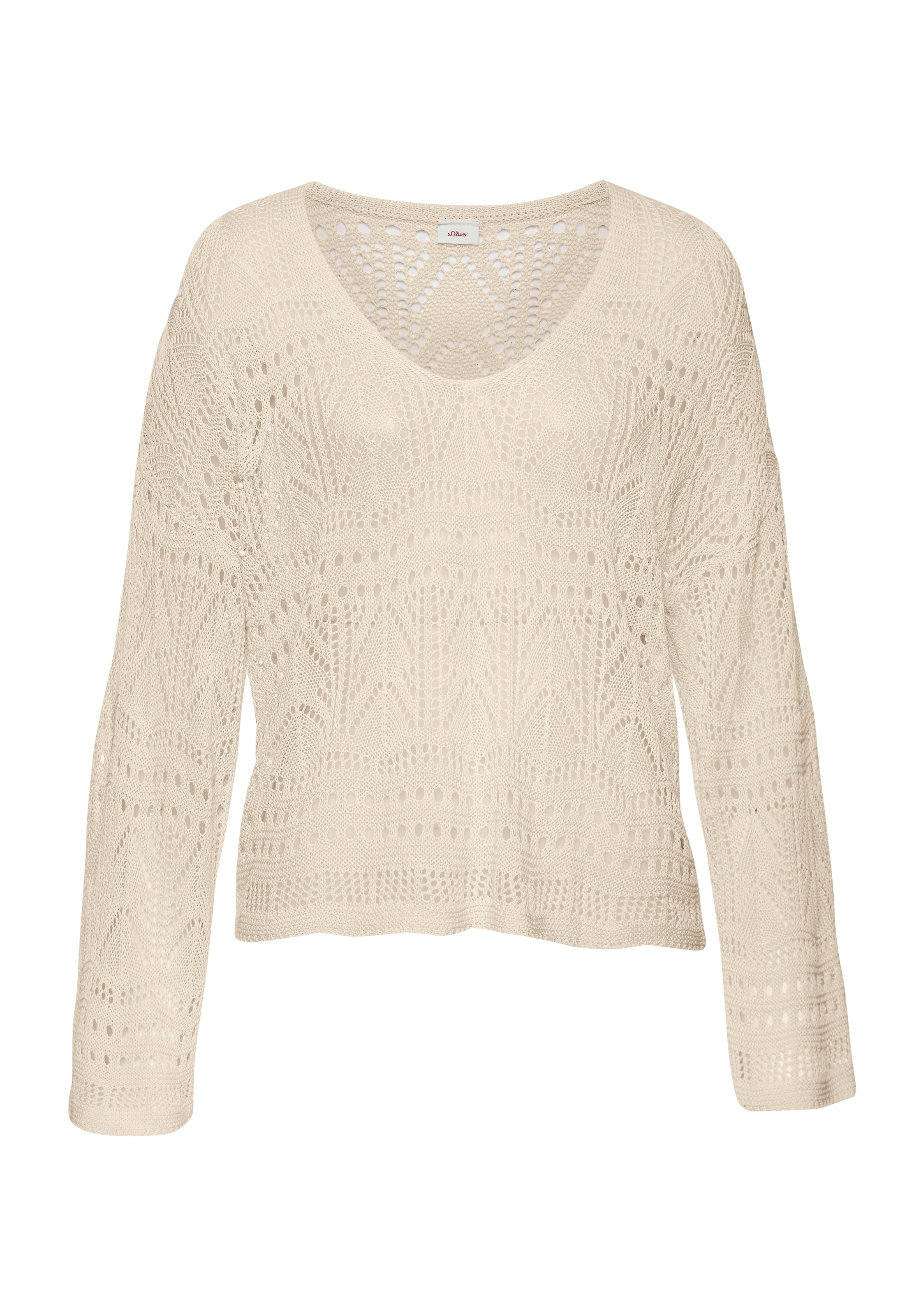 s.Oliver Strandpullover "mit semi-transparentem Ajourmuster" sommerlicher Strickpullover, V-Ausschnitt-Pullover, Boho, Festival