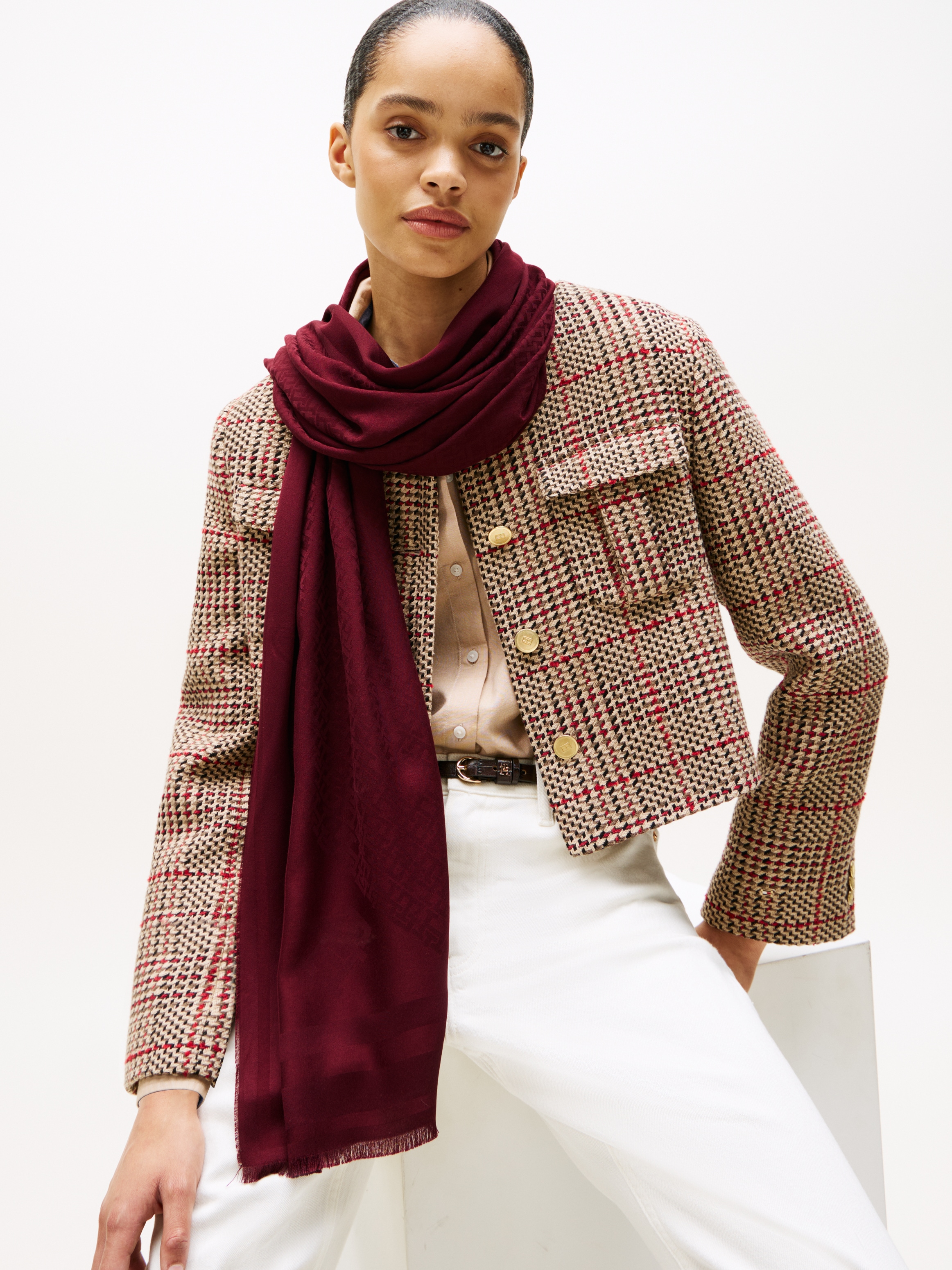 Tommy Hilfiger Schal »TH MONOGRAM« mit Fransen und TH-Monogramm