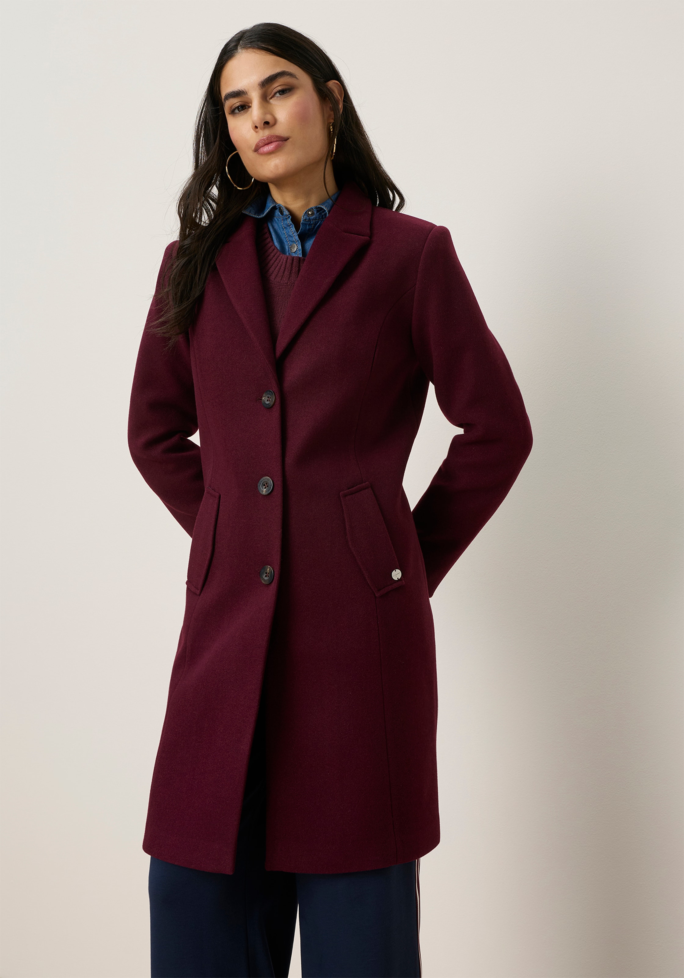 Tamaris Manteau long coupe ajustée, col à revers et boutons, idéal pour la mi-saison