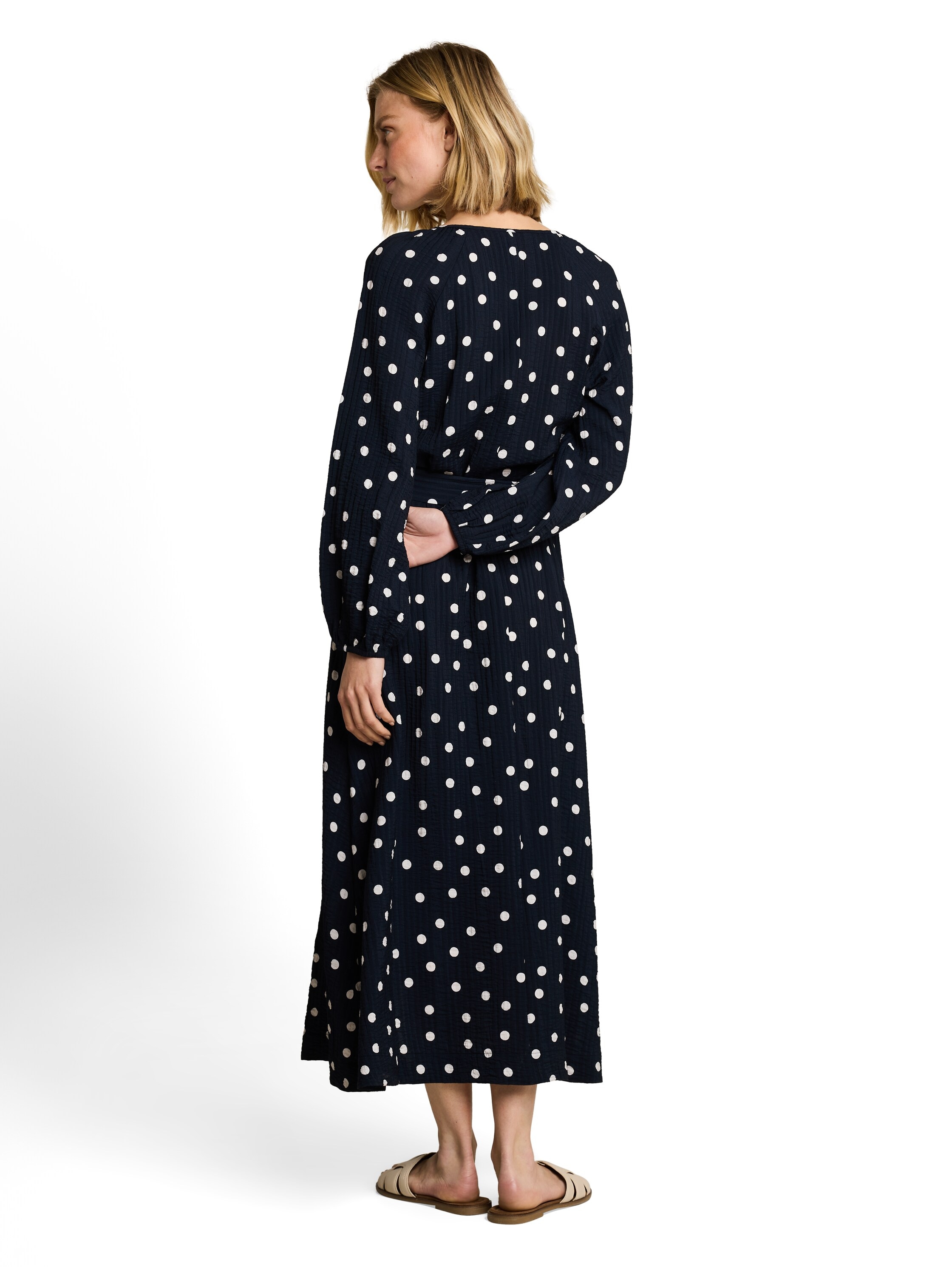 TOM TAILOR Midikleid Ohne Taschen Langarm Sommerkleid mit Punkten