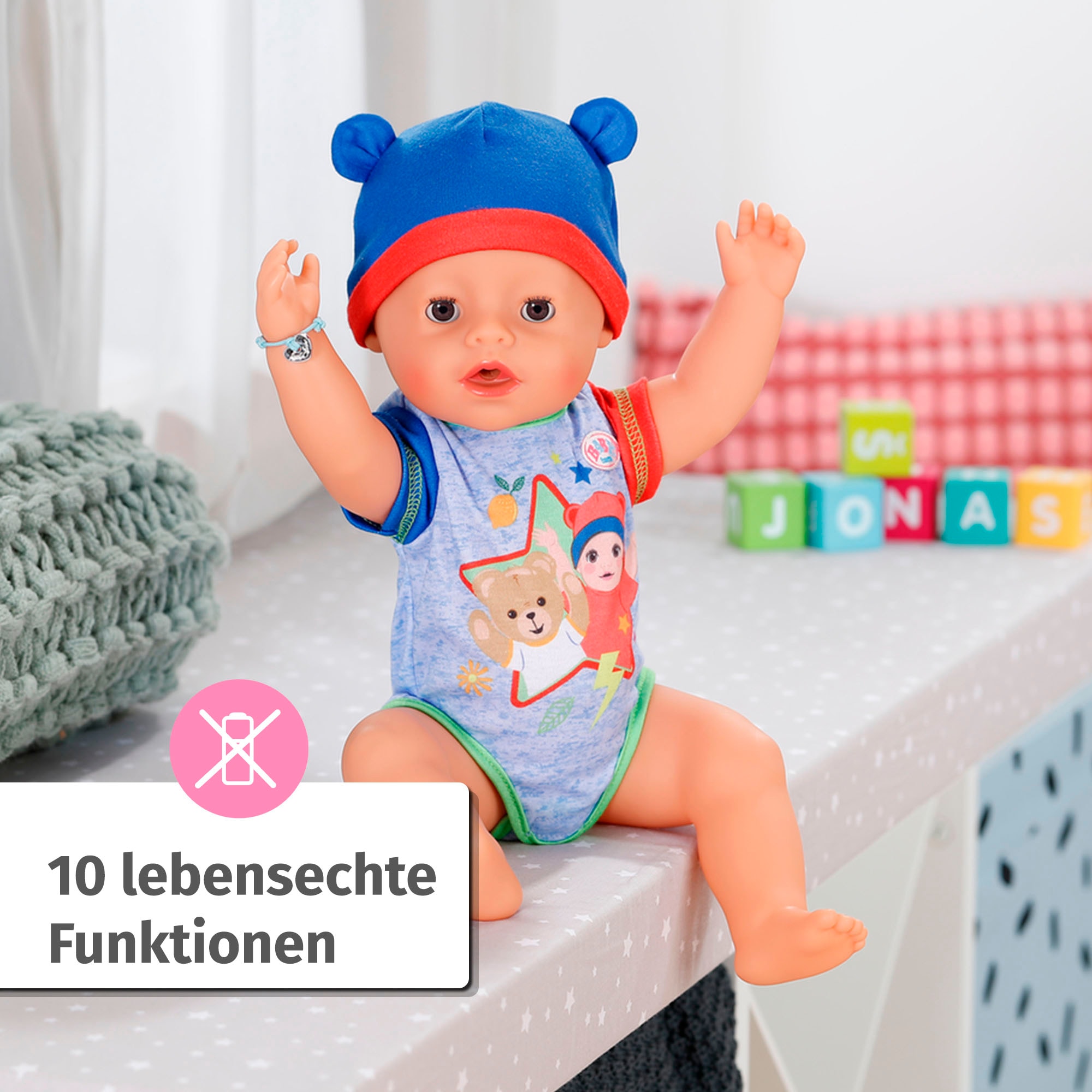 Baby Born Babypuppe »Jonas, 43 cm« mit 10 lebensechten Funktionen