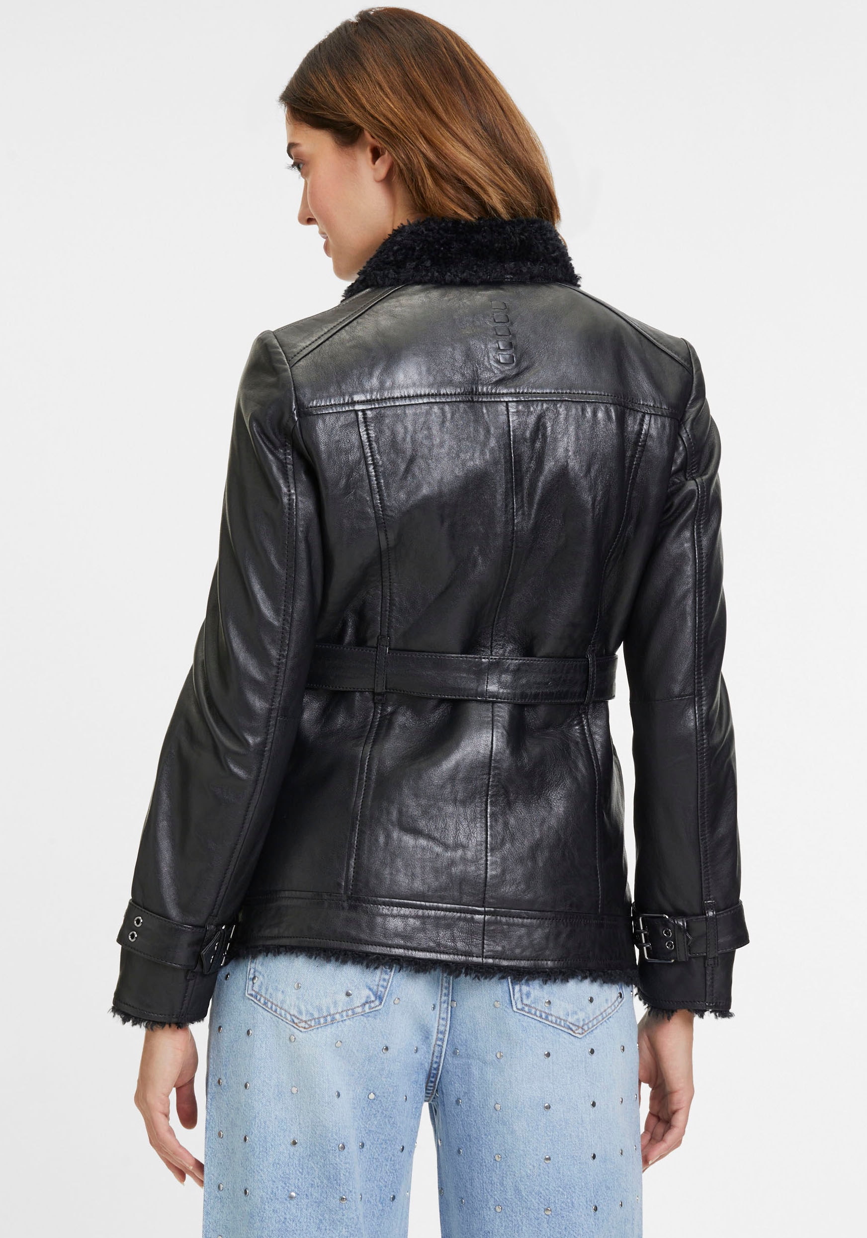 Mauritius Lederjacke »G2WDeba SF«, mit Fellimitat, Gürtel, asymetrischer Reissverschluss