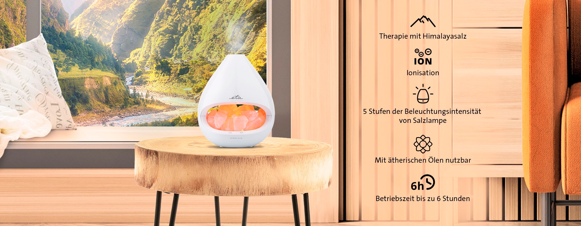 eta Diffuser »Himalaia, Aroma Diffuser«, 0,16 l Wassertank, mit Himalayasalz und Ionisation