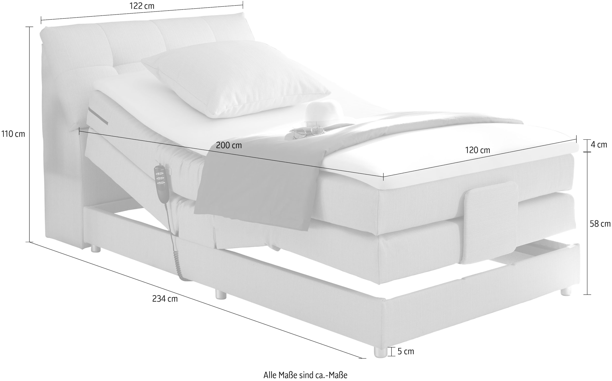 ED EXCITING DESIGN Lit boxspring »Carpino wahlweise in den Breiten 120cm oder 180cm erhältlich« inkl. Motor, Stauraum im Kopfteil und Topper