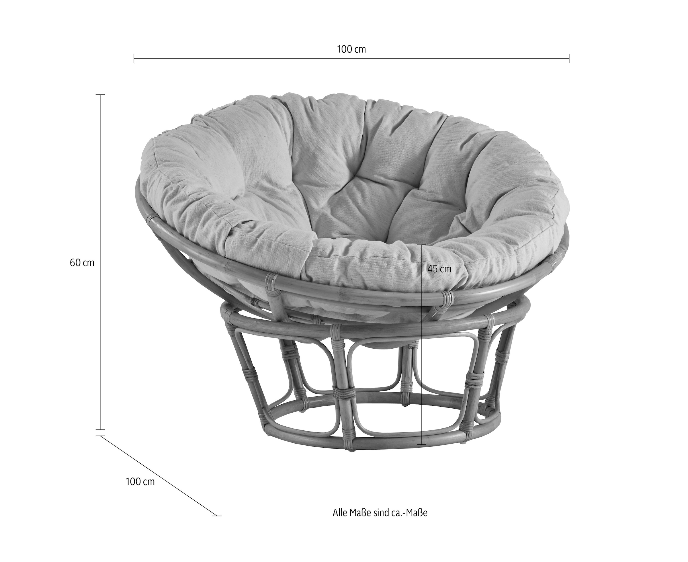 Home affaire Rattanstuhl »Papasansessel«, aus geflochtenem Rattan, in verschiedenen Grössen (80-110 cm)