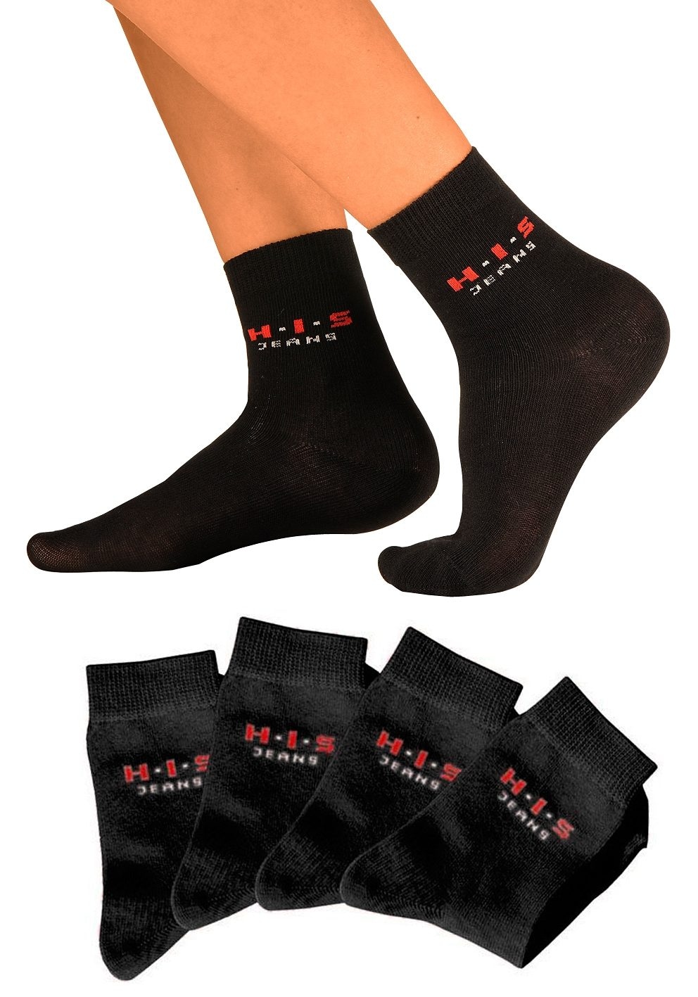 H.I.S Basicsocken, (Packung, 4 Paar), mit kontrasfarbenem Logo