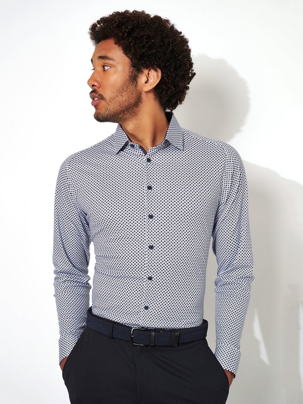 Image of DESOTO Langarmhemd "Jerseyhemd Casual Kent langarm" Flexibler Stretch, mit Minimal Print, Kentkragen