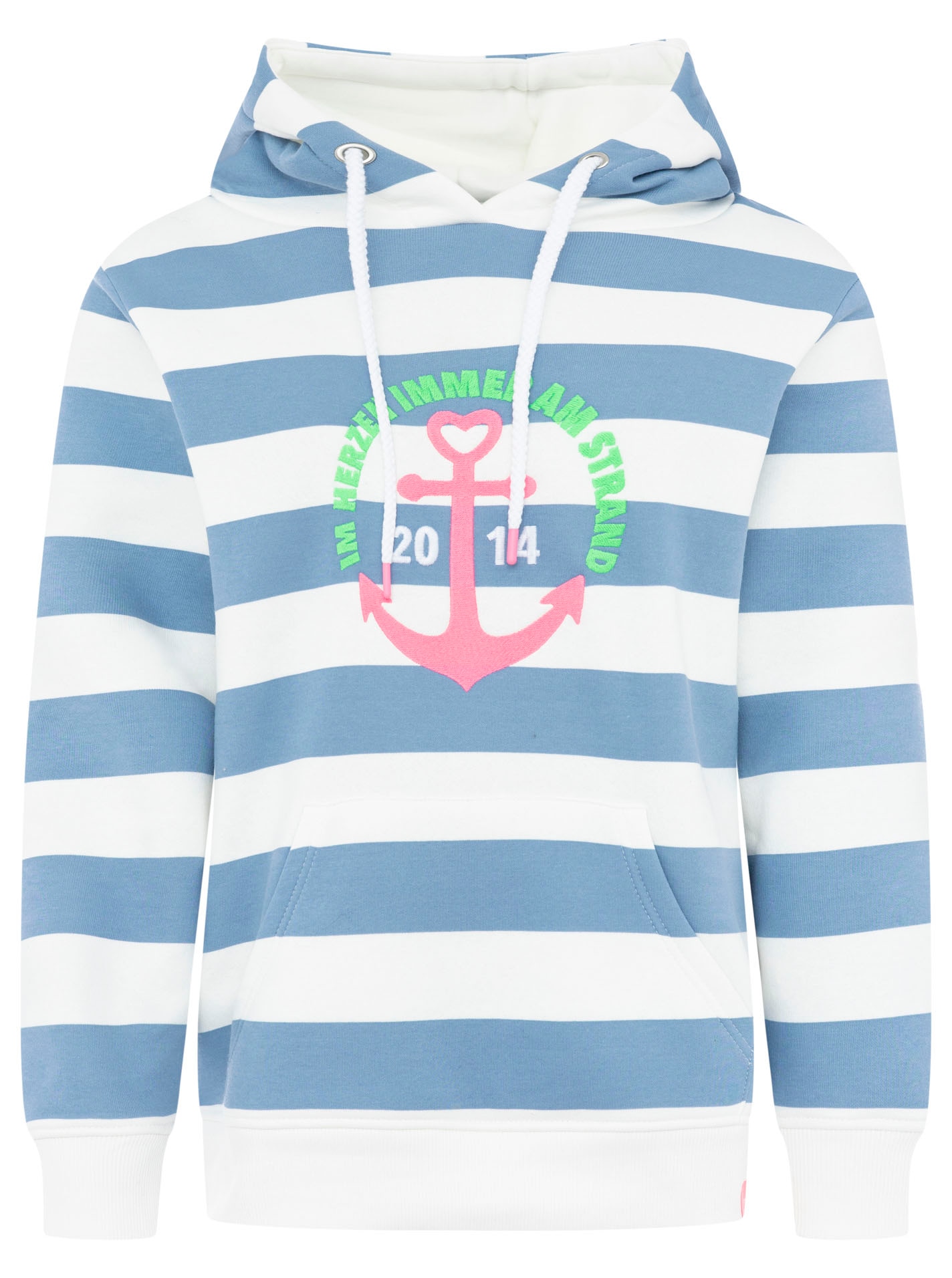 Zwillingsherz Hoodie »"Immer am Strand"«, breite Streifen, gestickter Anker ,Schriftzug, Kapuze, Kängurutasche
