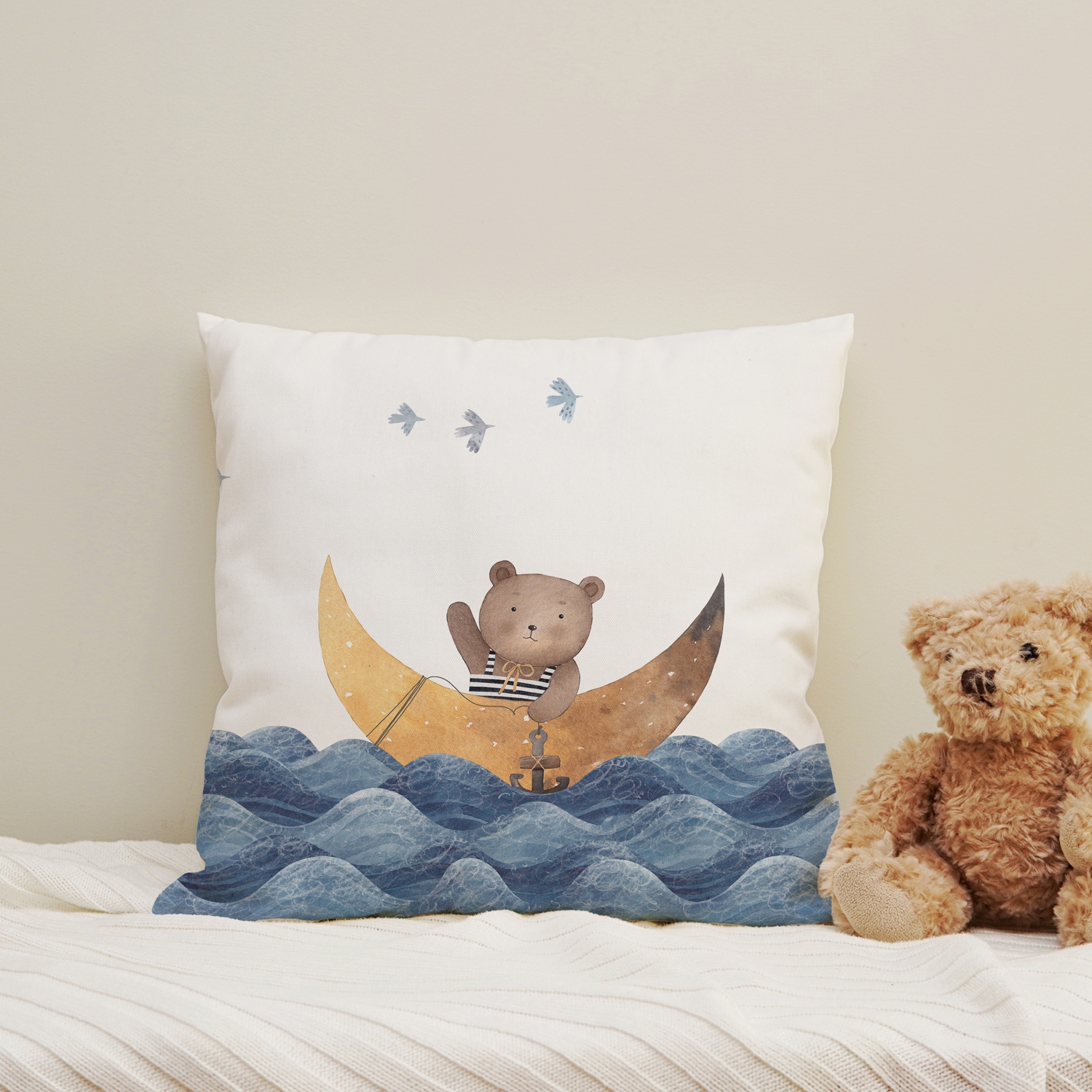 Image of queence Dekokissen "Bär auf hoher See" Kissenhülle mit HD Premium Druck, geruchsneutral, 40x40cm