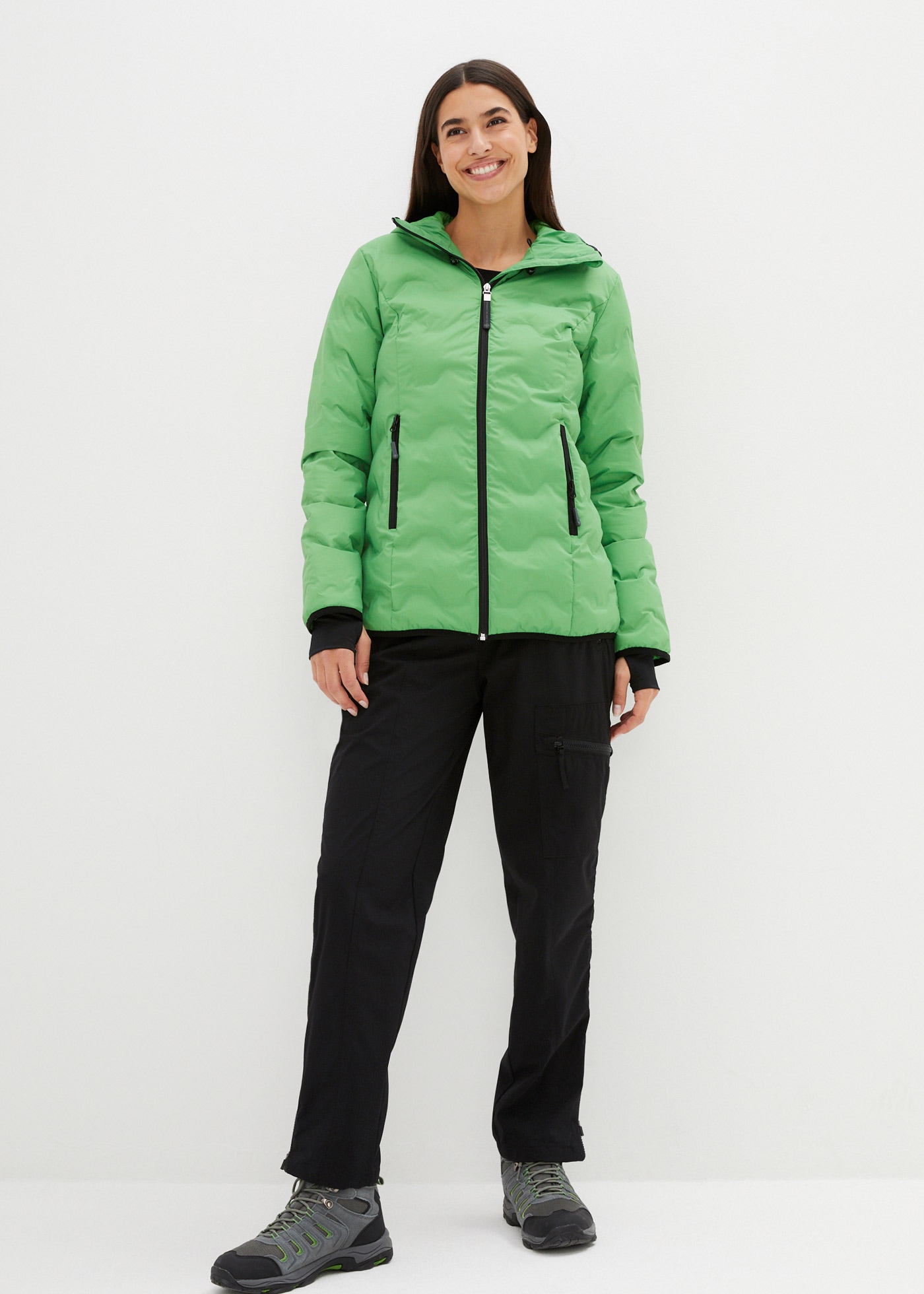 bonprix Funktionsjacke mit Kapuze ultraleichte Wattierung, Handy-Innentasche mit  Kabelausgang