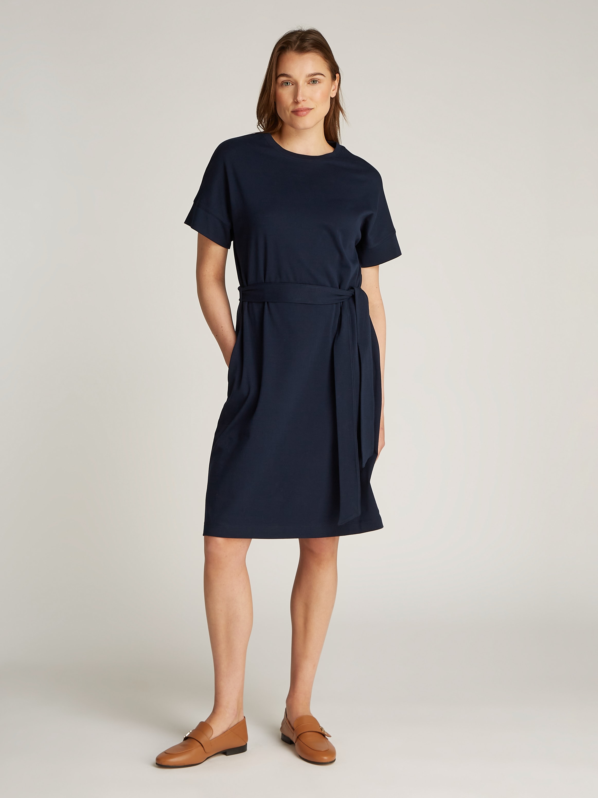 Tommy Hilfiger A-Linien-Kleid »COTTON INTERLOCK SHORT DRESS«, mit Bindeband