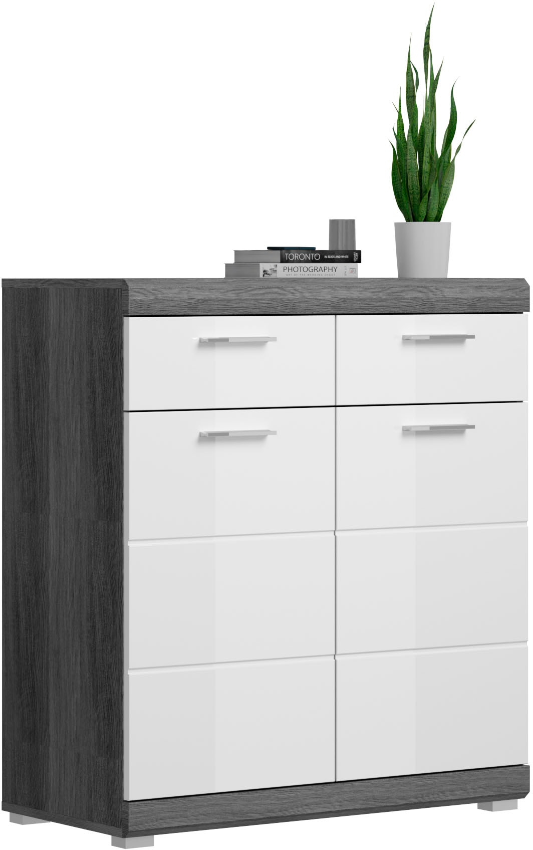 Image of Home affaire Schuhschrank "SIENA, Breite 90 cm, 2 Türen, 2 Einlegeböden, 3 Fächer, 2 Schubkästen" hochwertige Rillenfräsung in MDF Front, 1 Stk. tlg. Schuhkommode, Kommode, Anrichte, Sideboard