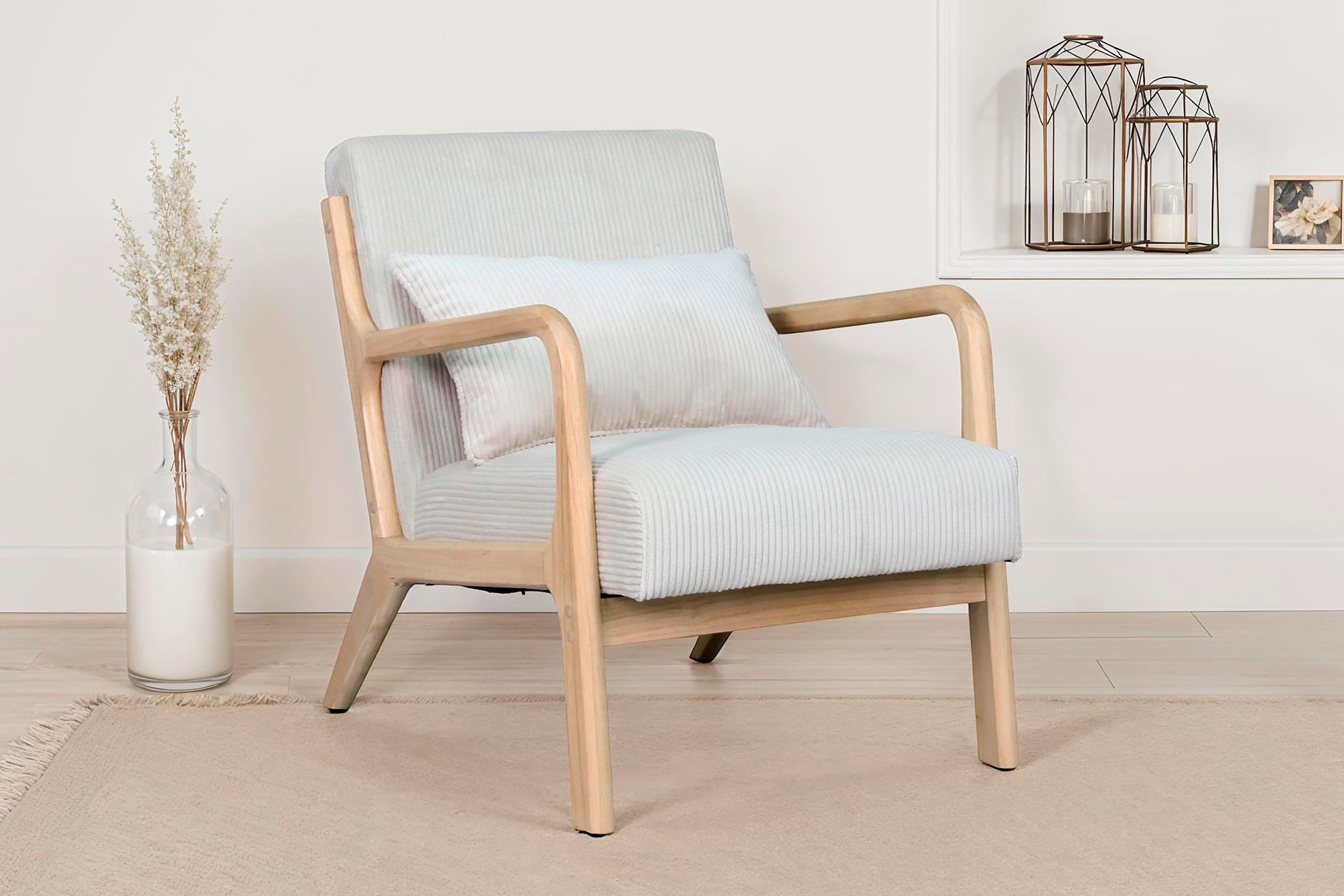 Image of byLIVING Sessel "NOHR" Grob-Cord, Gestell Massivholz Rubberwood, Separates Zierkissen