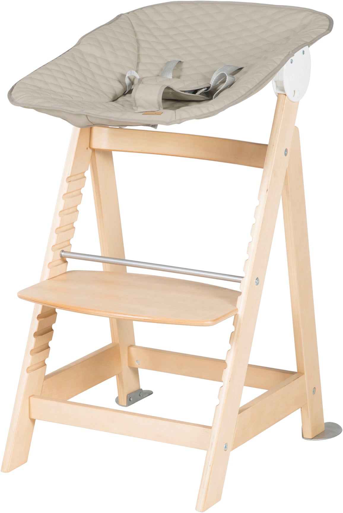 roba® Hochstuhl »Born Up, natur, mit Neugeborenen-Aufsatz, greyish gesteppt«, (Set)