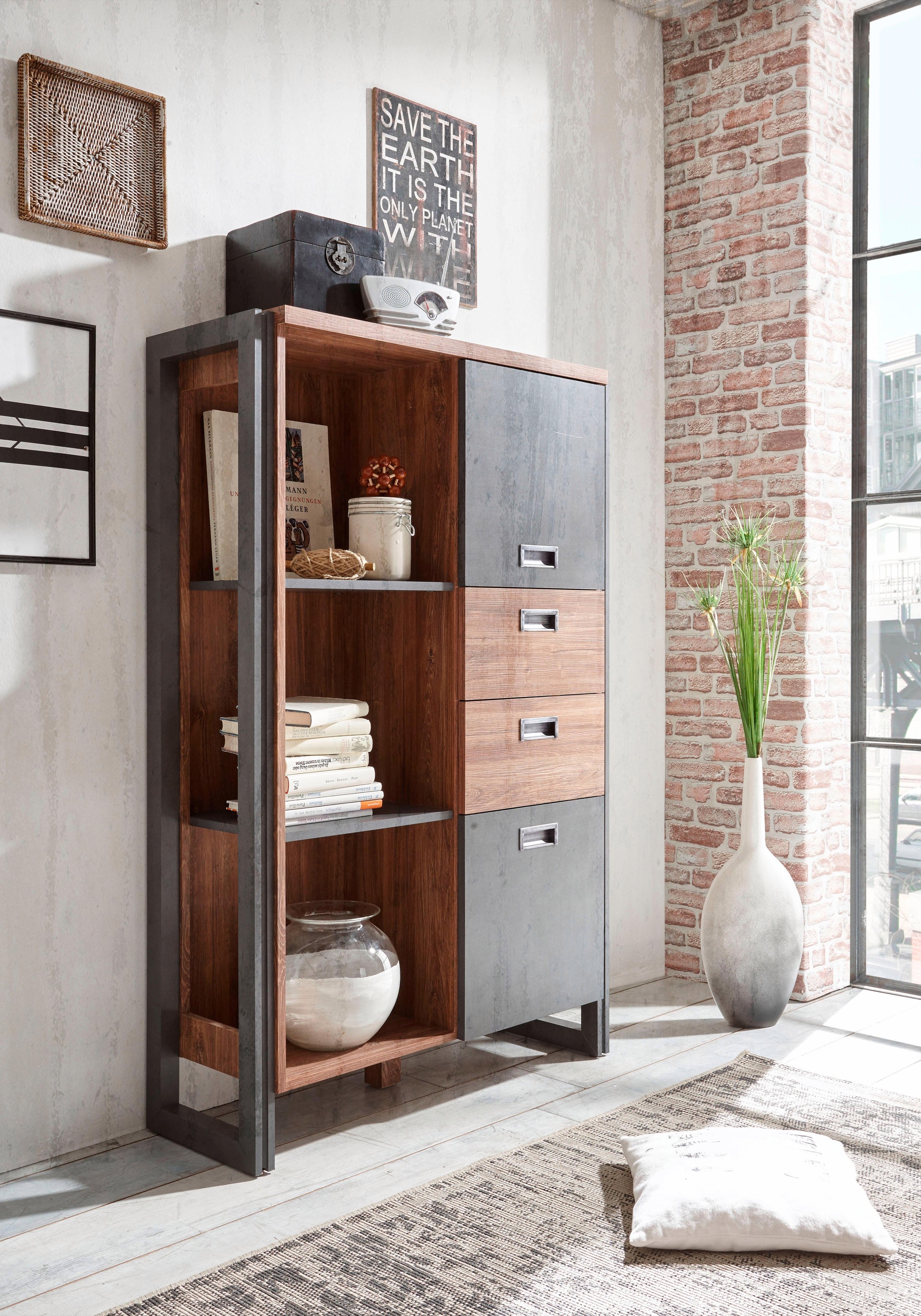 Image of Home affaire Highboard »Detroit«, mit 2 Türen und 2 Schubladen, Höhe 140 cm, Industrial Look bei Ackermann Versand Schweiz
