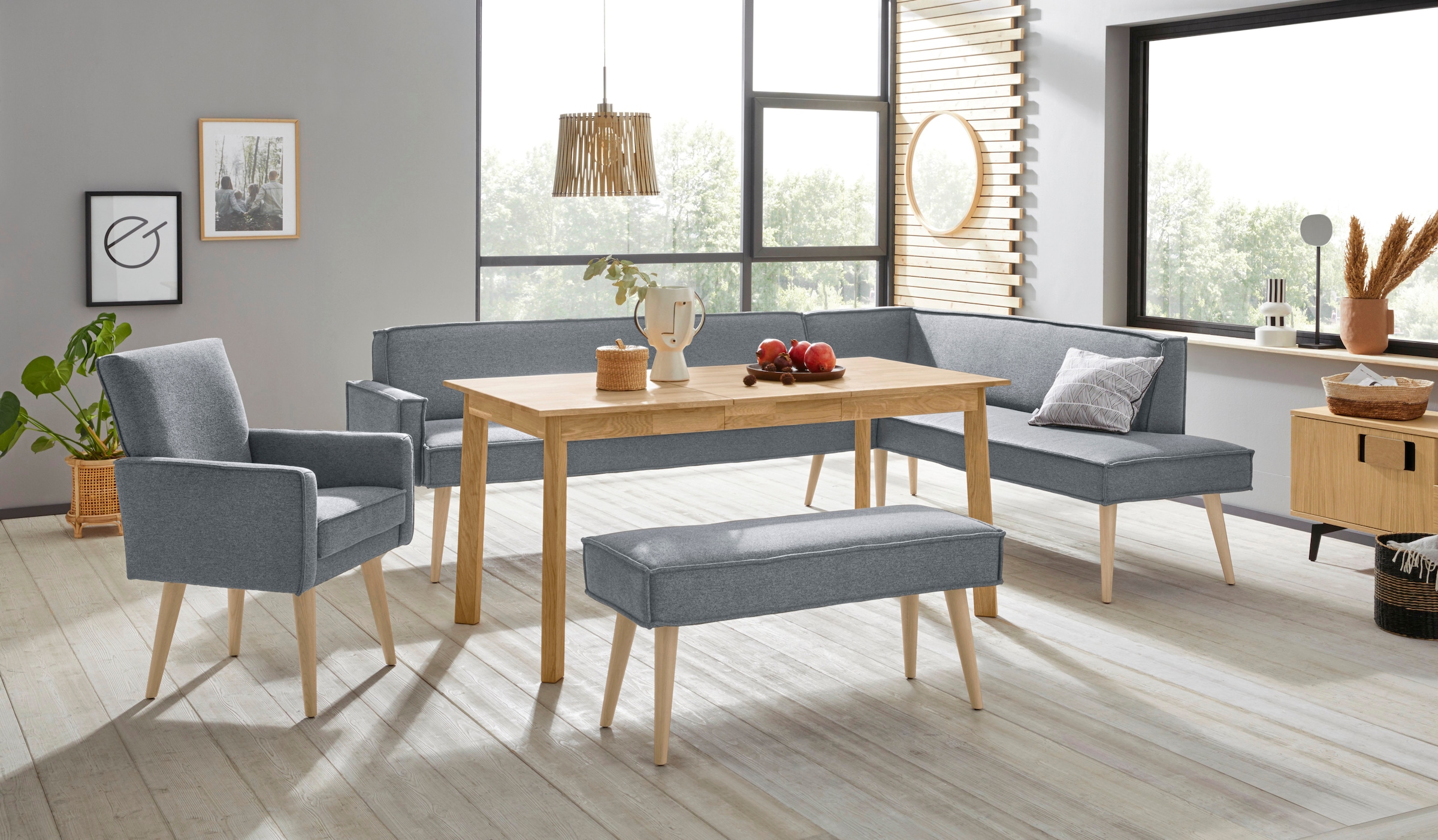 exxpo - sofa fashion Banc d'angle »Lungo, moderne Kedernaht, bequem und elegant, hoher Holzfuss« hochwertige Detailverarbeitung, frei im Raum stellbar