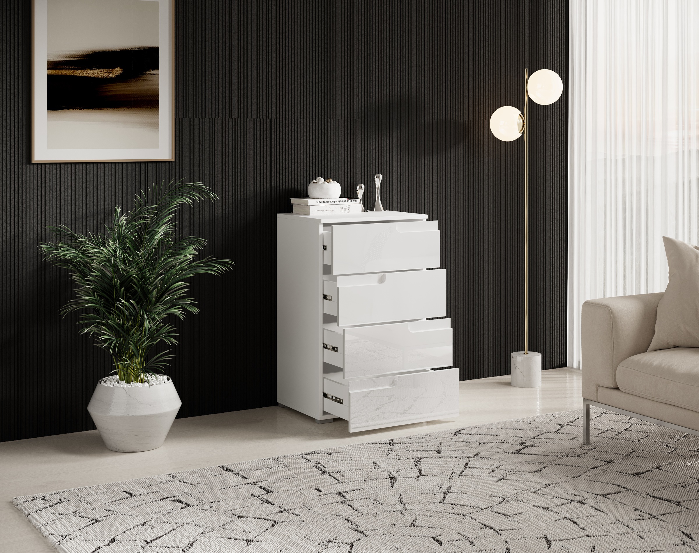 HBZ Kommode »Spice Weiss Hochglanz, BxHxT 50x80x40 cm« Kommode mit 4 Schubkästen