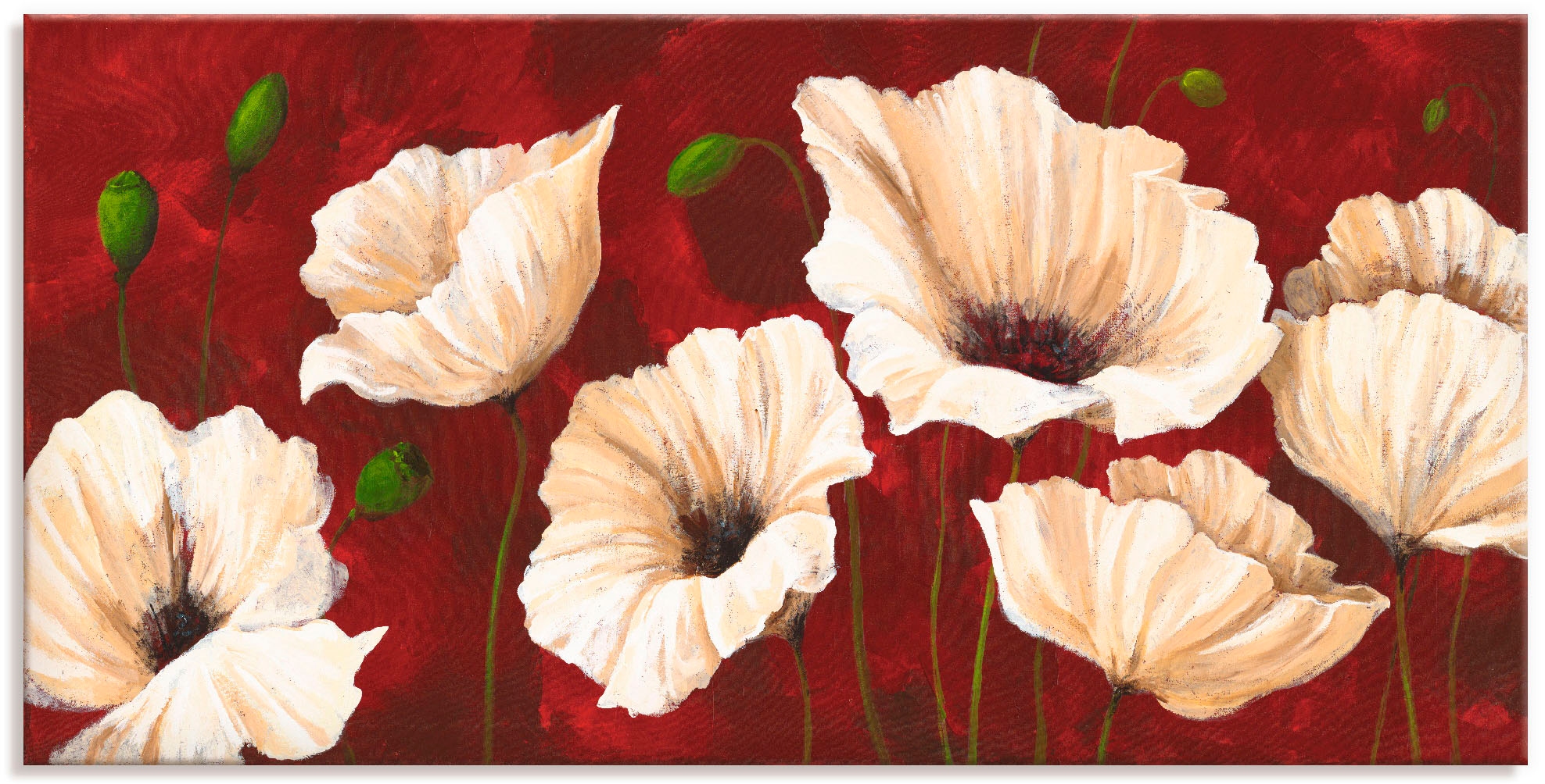 Image of Artland Wandbild "Weisse Mohnblumen vor rot" Blumen 1 Stk. tlg. als Leinwandbild, Poster in verschied. Grössen