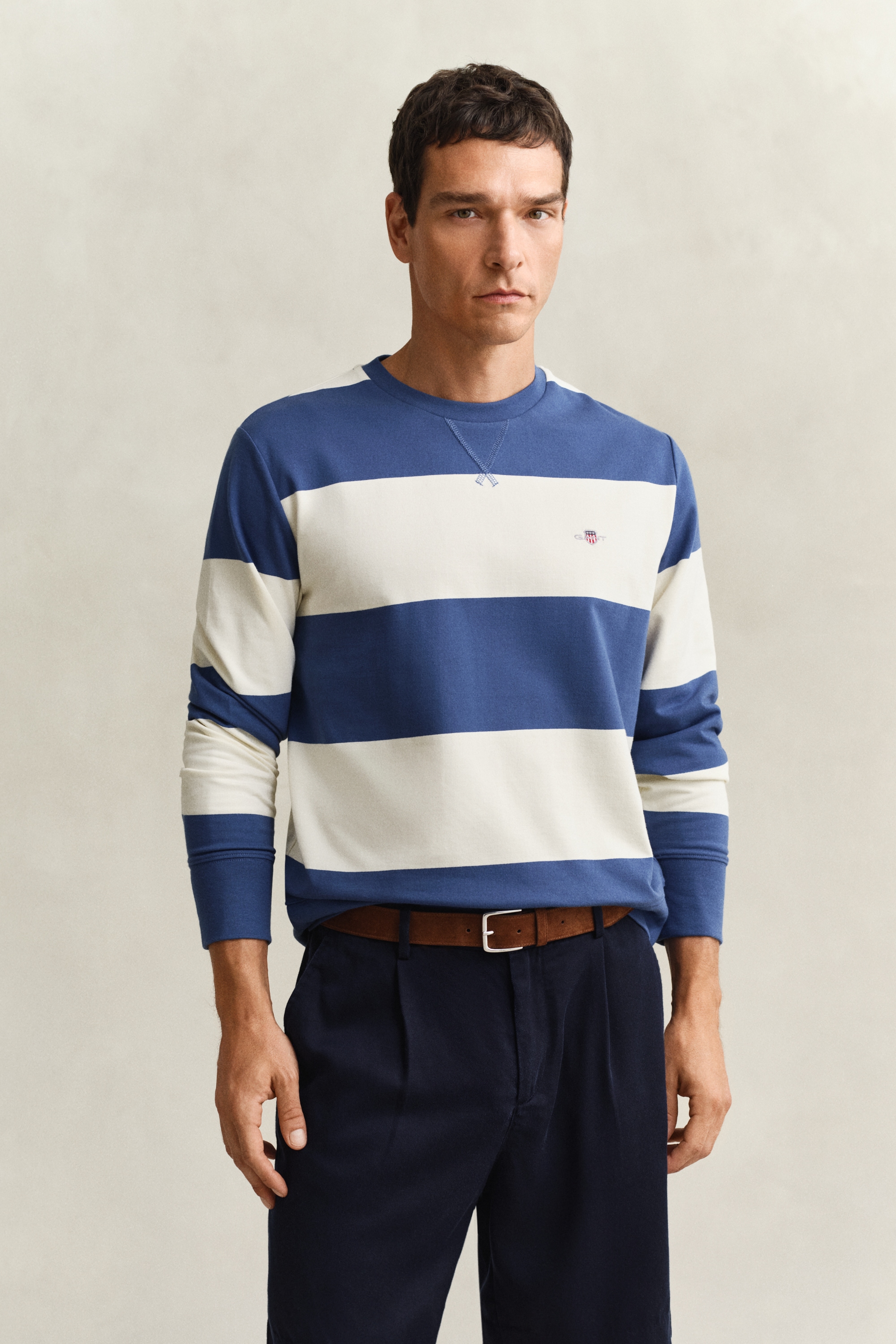 Image of Gant Sweatshirt "STRIPED C-NECK", mit Rundhals und Logostickerei