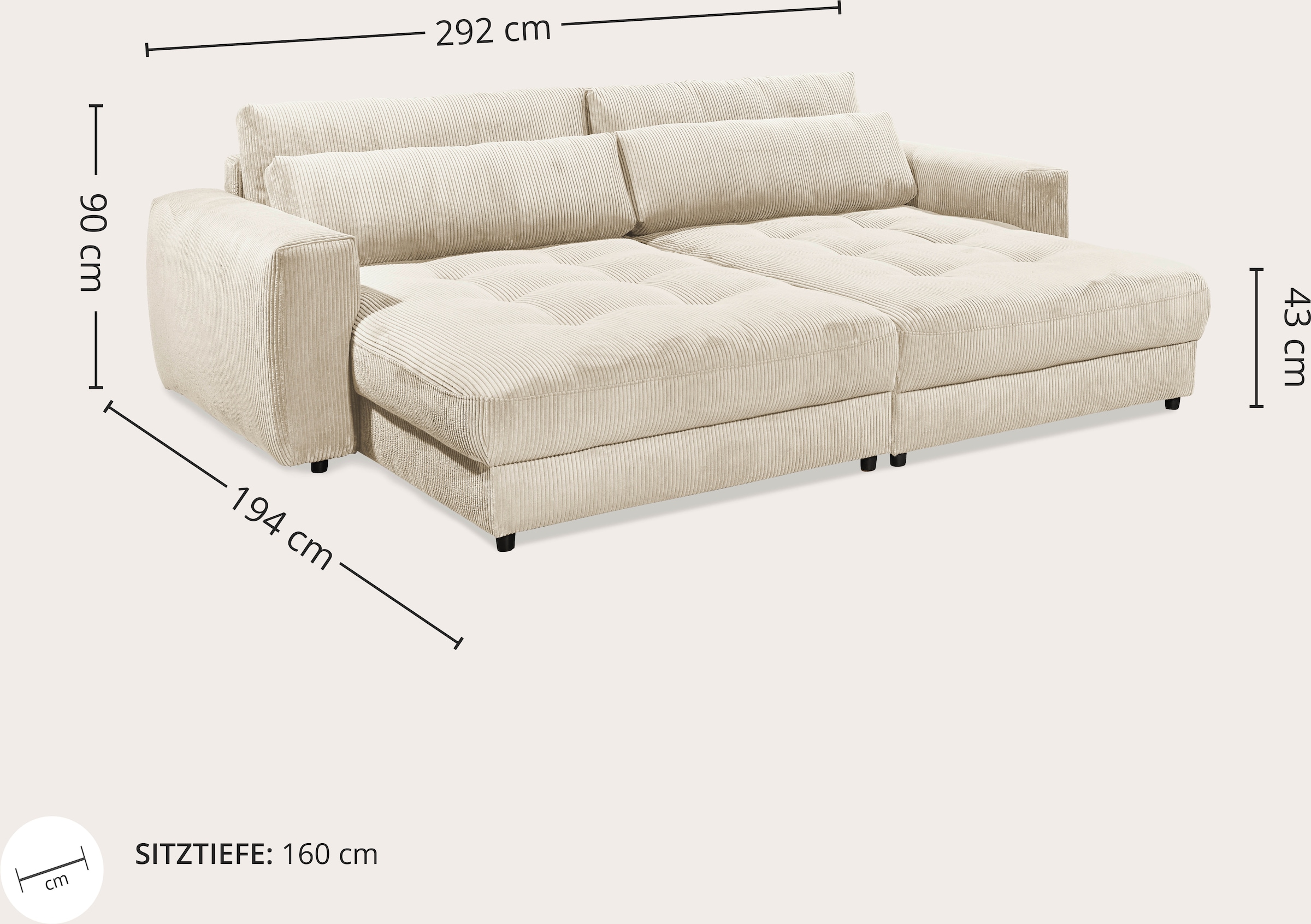 ED EXCITING DESIGN Canapé Big »Loveseat, 2-Sitzer, Barura, Breite 292« Big-Sofa mit 2 Nierenkissen