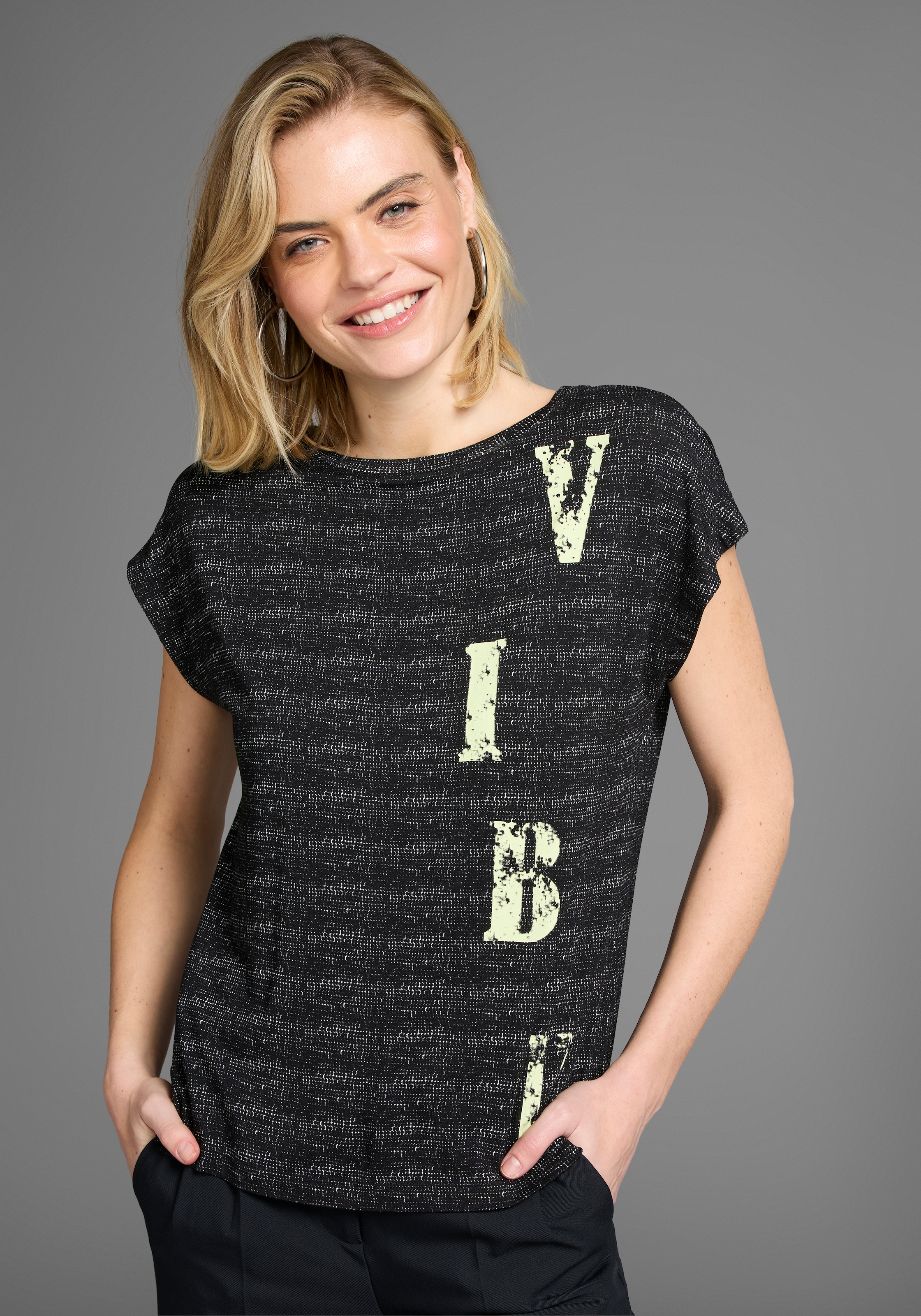 Laura Scott T-Shirt, in besonderer Melange-Optik mit Schriftzug - NEUE KOLLEKTION