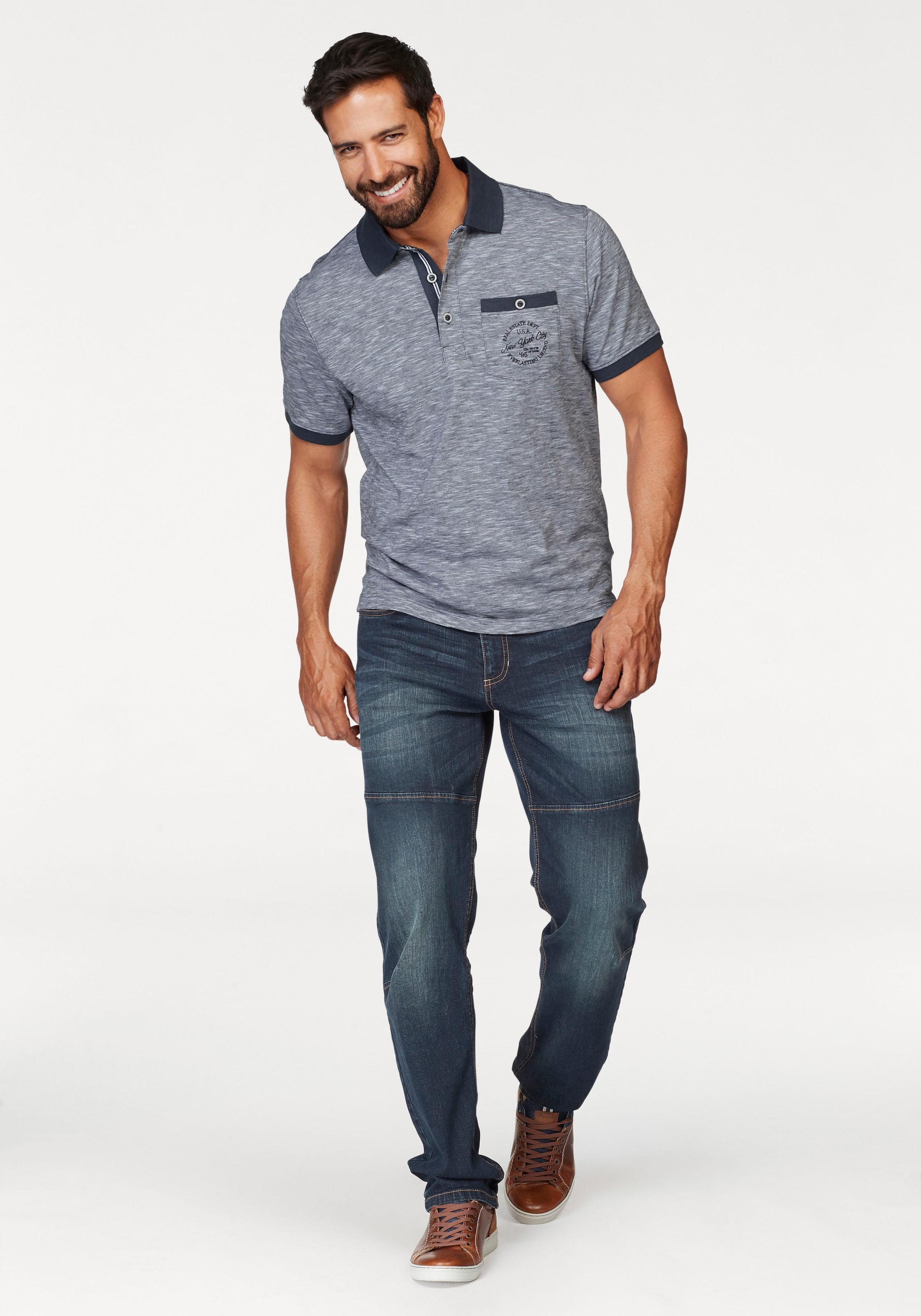 Man's World Poloshirt, Kurzarm, Regular Fit, melierte Struktur, Rundhalsausschnitt