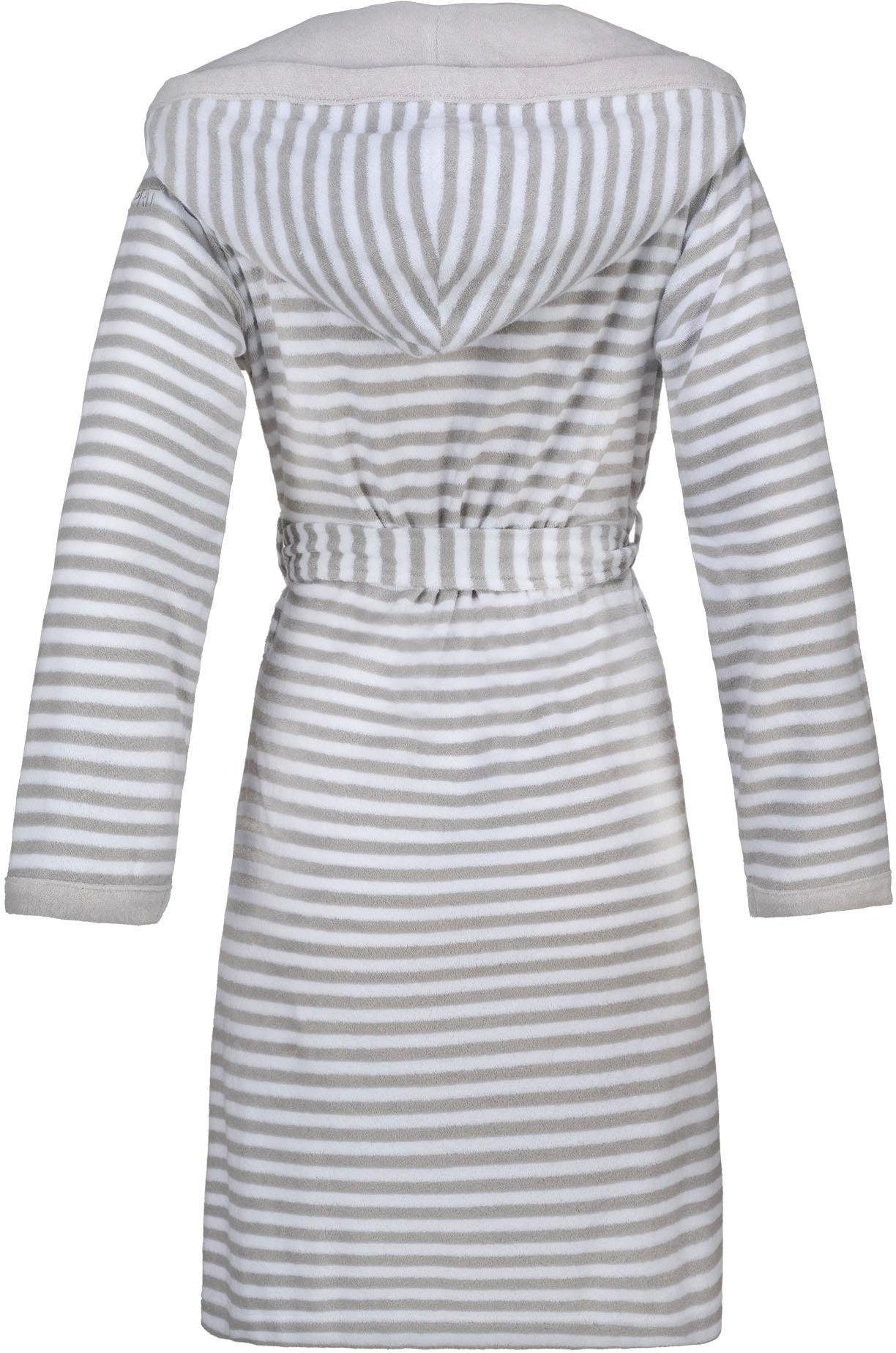 Esprit Damenbademantel »Striped Hoody, ideal für Sauna & Spa, Hotelbademantel, Morgenmantel«, (1 St., mit Gürtel), mit Kapuze, gestreift
