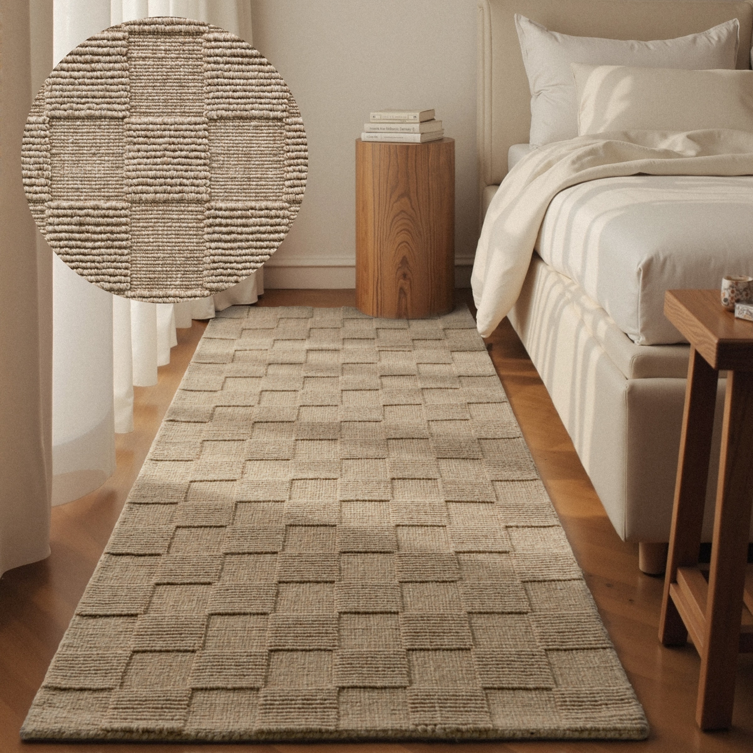 Villeroy & Boch Tapis en laine »Scala« Rectangulaire 10 mm Höhe tissé à la main, laine, à carreaux, naturel, structure 3D, carreaux, salon
