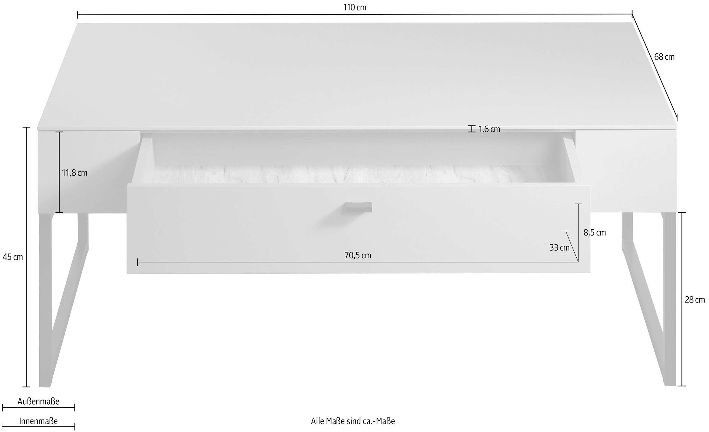 Places of Style Couchtisch »San Pedro«, (1 St.), Couchtisch mit 1 Schub.K, Soft-Close & Unterflurauszug 110/68/45 cm