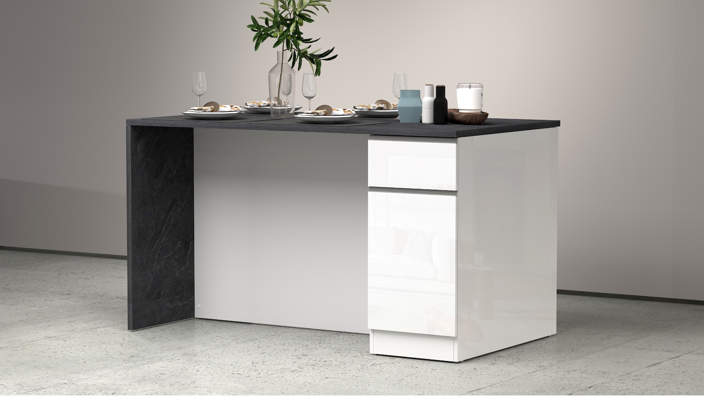 KOCHSTATION Ilot de cuisine »Sole,Kochinsel,Küchenarbeitsblock,Inselküche,Arbeitsinsel« Breite 160 cm mit 2 Türen,2 Schubkästen, Aluminiumgriff