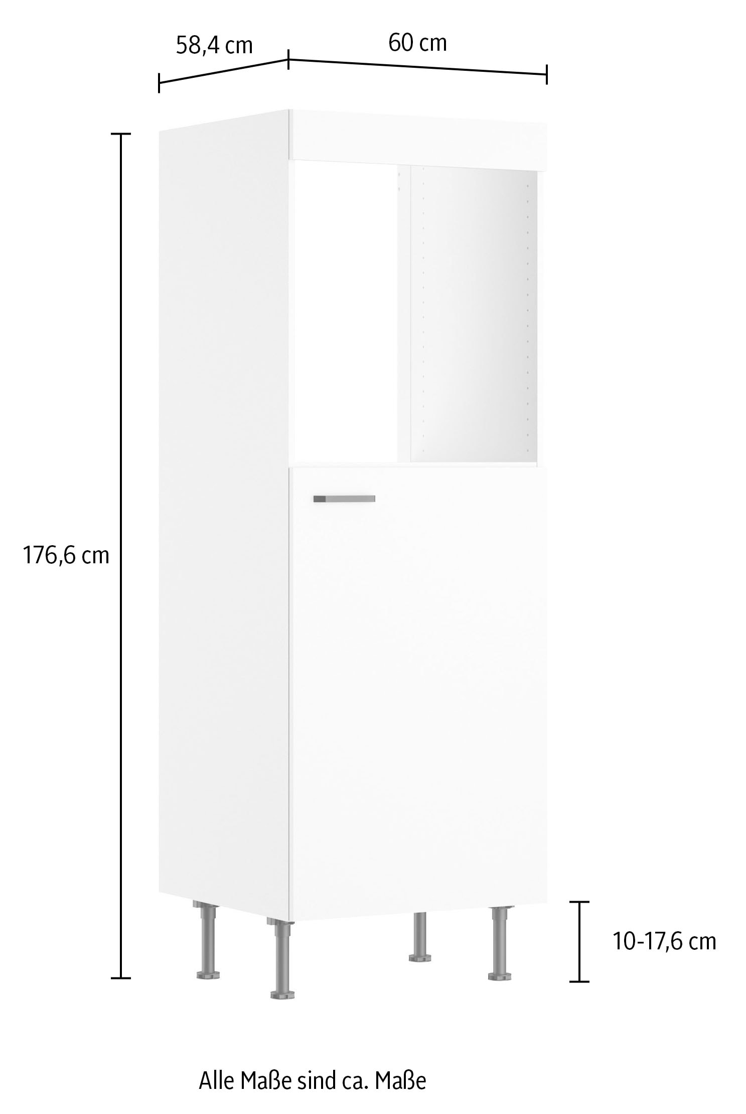 KOCHSTATION Armoire d'encastrement pour four »KS-Paula« 60 cm breit, 176 cm hoch, mit 1 festen Blende, 1 Tür, 2 Einlegeböden