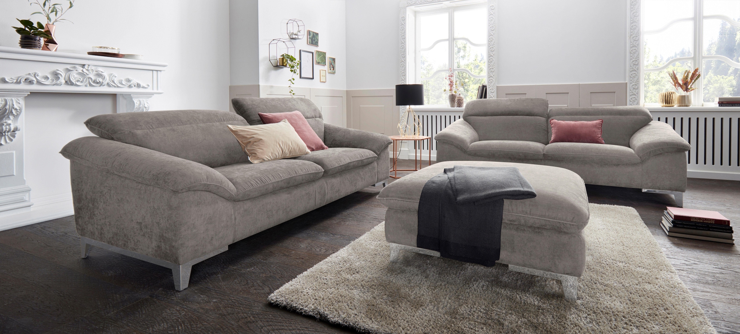 COTTA Polstergarnitur »Teresa« Set,  Set bestehend aus: 3-Sitzer mit Kopfteilverstellung & Hocker