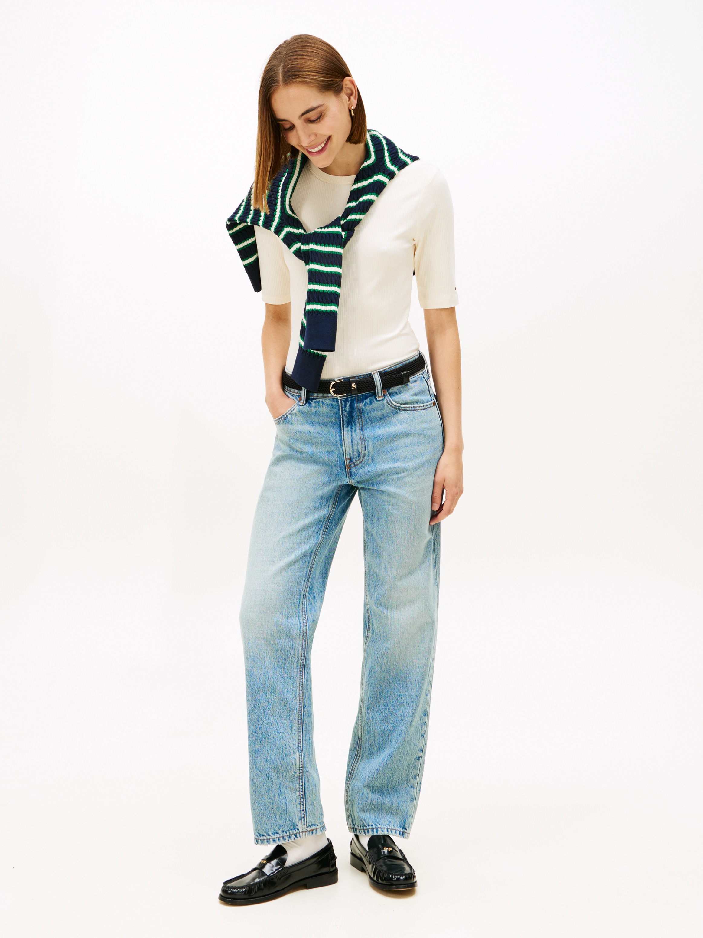 Tommy Hilfiger T-shirt à manches courtes »SLIM 5X2 RIB C-NK 1/2 SLV mit Rundhals und Rippstruktur« unifarben, casual, slim fit, Viskosemix, Rundhals