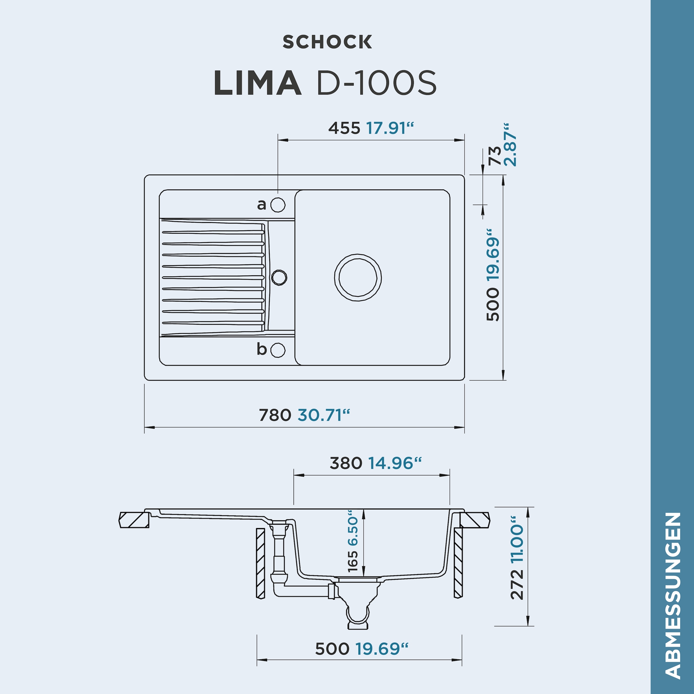 Schock Évier en granit »Lima D-100S« 78/50 cm, Auflagespüle