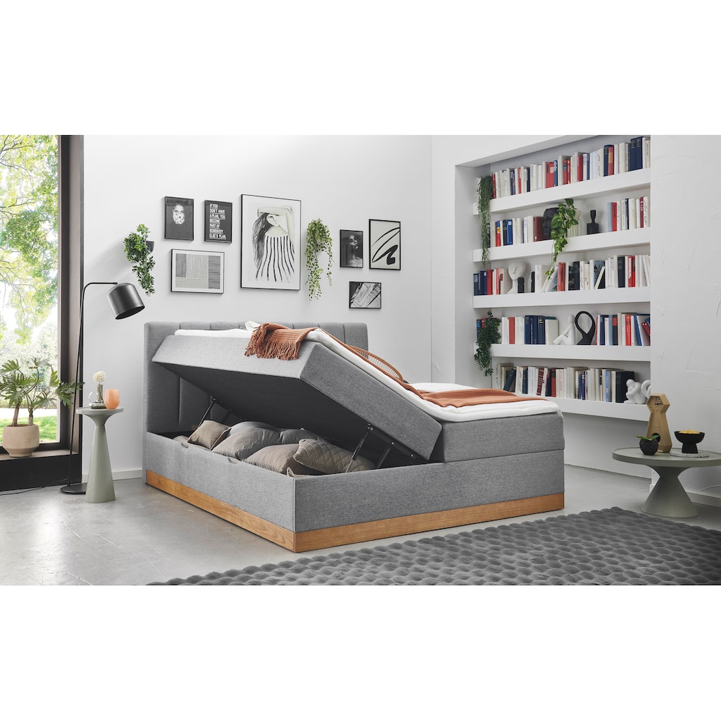 Home affaire Boxbett »FRAPELLE, Polsterbett mit Bettkasten und Taschenfederkernmatratze H3« mit Topper, Strukturstoff-Bezug, Sockel eichefarbig, 180x200cm