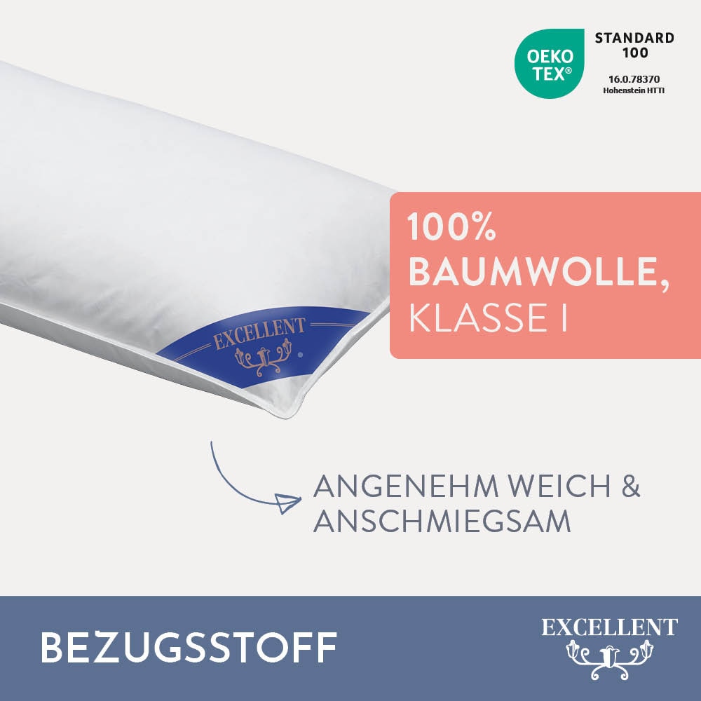 Excellent 3-Kammer-Kopfkissen »Florenz«, Füllung: 100% Gänsedaunen (Aussenkammern), Bezug: 100% Baumwolle, (1 St.), hergestellt in Deutschland, allergikerfreundlich
