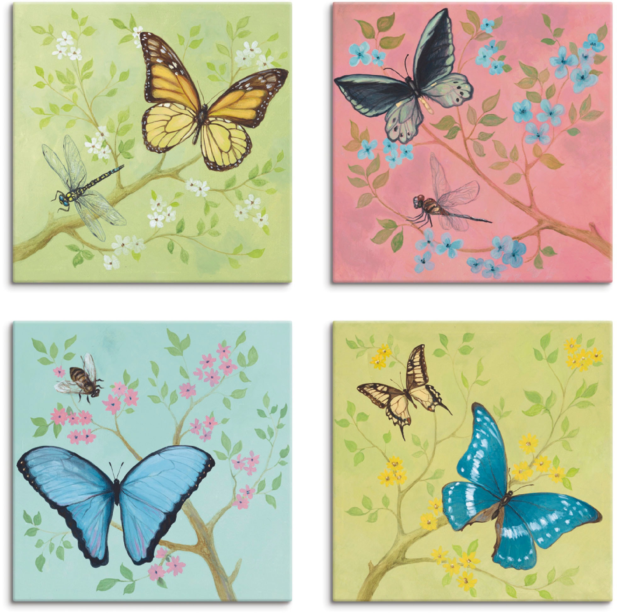 Image of Artland Leinwandbild "Schmetterlinge Pastell" Insekten 4 Stk. tlg. 4er Set, verschiedene Grössen