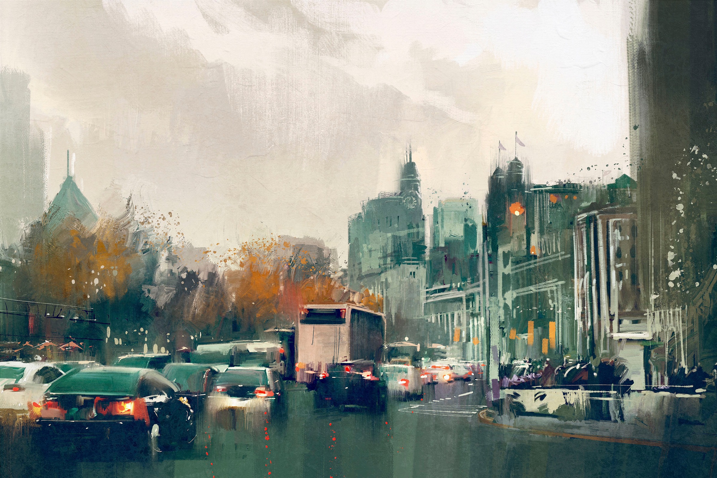 queence Leinwandbild "Strassenverkehr" Amerika  Menschen  Städte Premium-Leinwandstoff, Handarbeit aus Deutschland