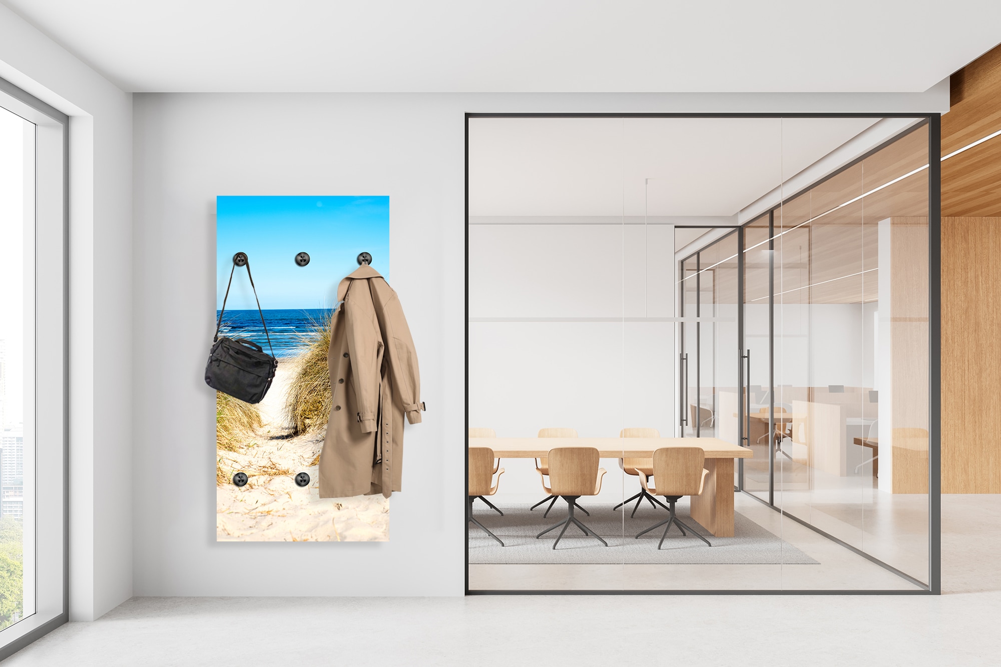 queence Porte-manteau mural »Strand auf Rügen« 1 cuis tlg. panneau mural en acrylique avec 6 crochets en acier inoxydable noir mat