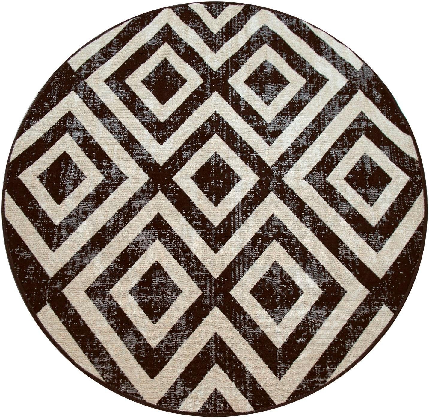 Image of Paco Home Teppich "Poco 821" rund 6 mm Höhe Kurzflor, Rauten-Design, In- und Outdoor geeignet
